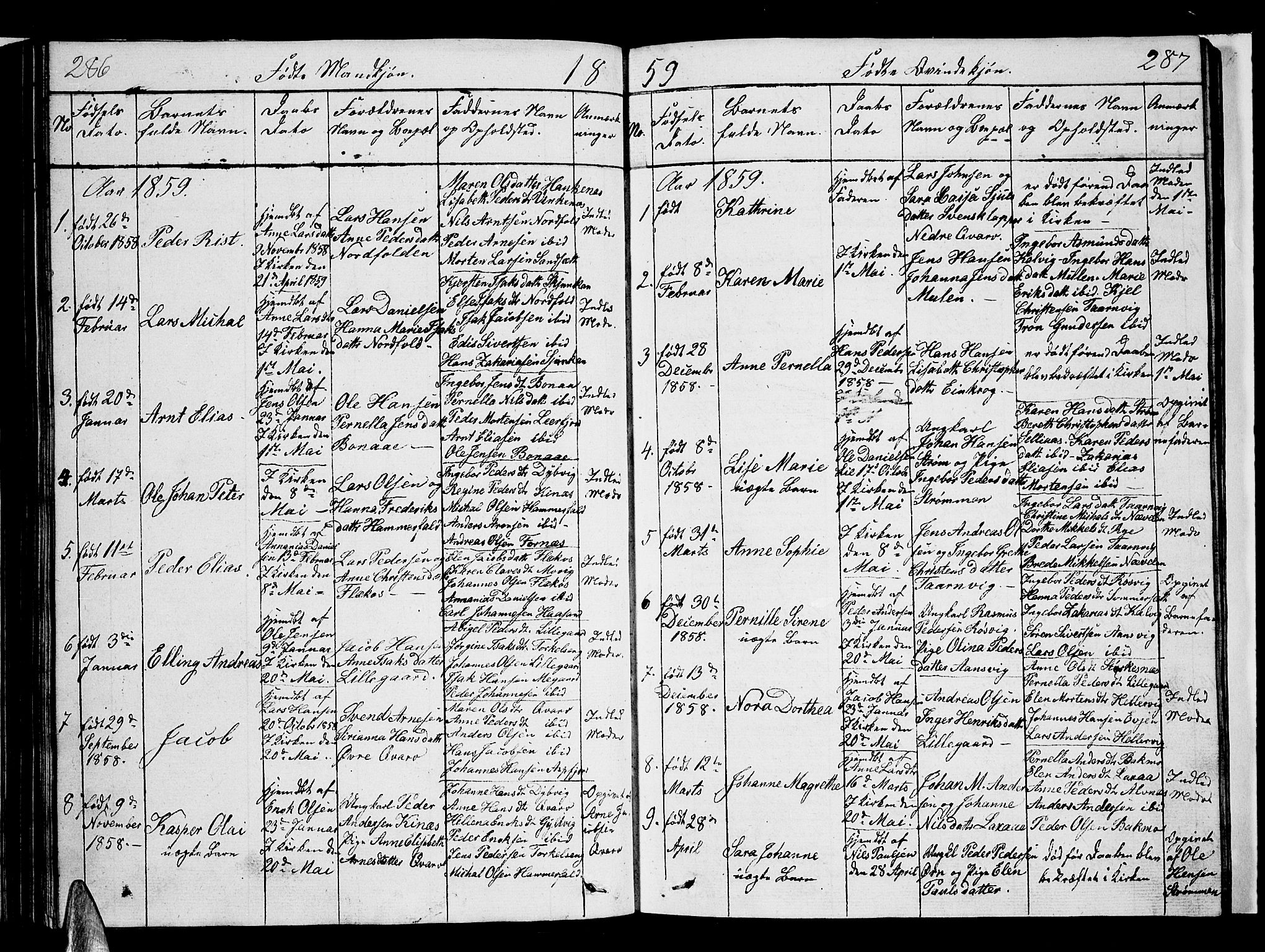 Ministerialprotokoller, klokkerbøker og fødselsregistre - Nordland, AV/SAT-A-1459/853/L0773: Klokkerbok nr. 853C01, 1821-1859, s. 286-287