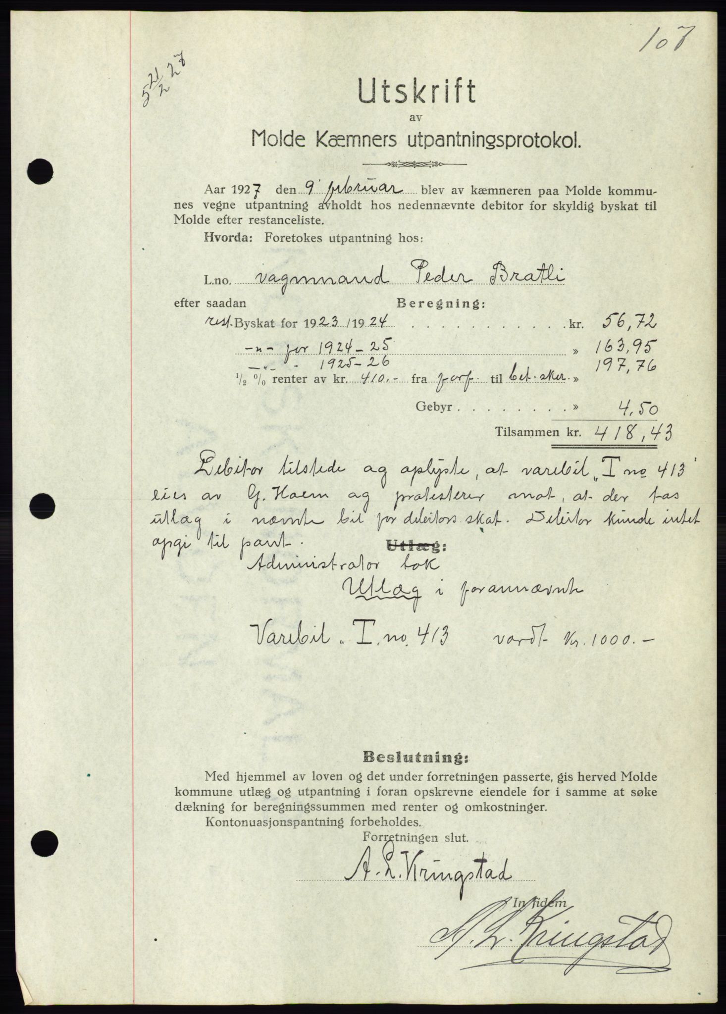 Molde byfogd, AV/SAT-A-0025/2/2C/L0011: Pantebok nr. 11, 1926-1932, Tingl.dato: 21.02.1927