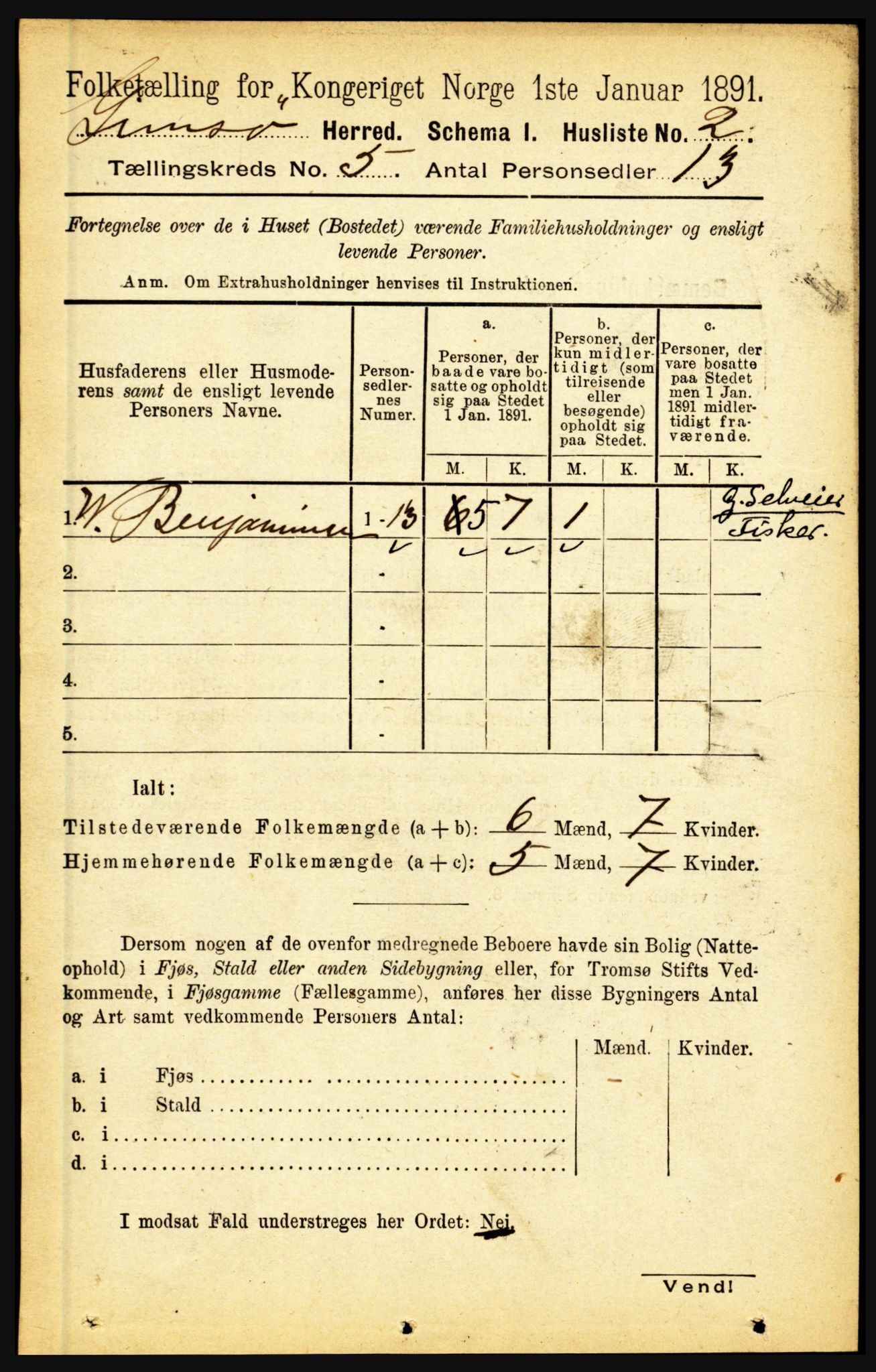 RA, Folketelling 1891 for 1864 Gimsøy herred, 1891, s. 809