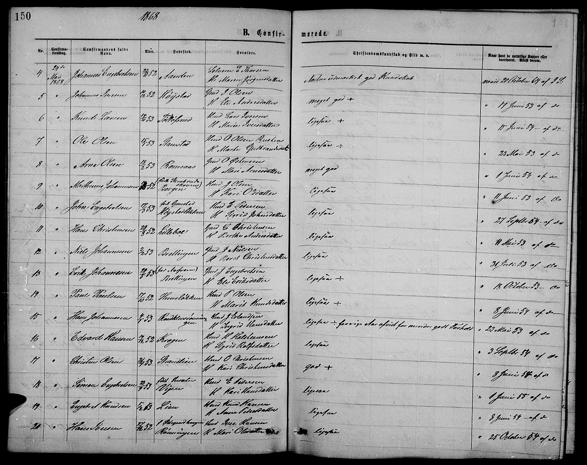 Ringebu prestekontor, AV/SAH-PREST-082/H/Ha/Hab/L0004: Klokkerbok nr. 4, 1867-1879, s. 150