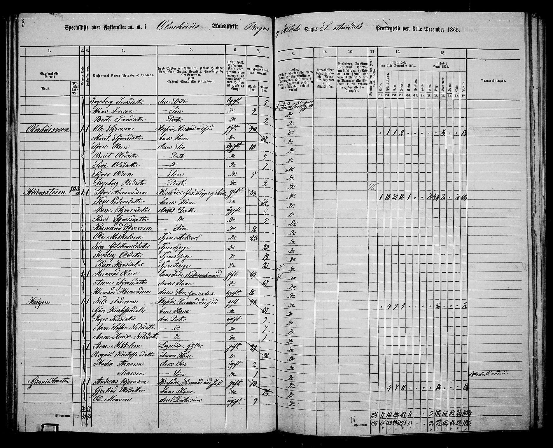 RA, Folketelling 1865 for 0540P Sør-Aurdal prestegjeld, 1865, s. 106