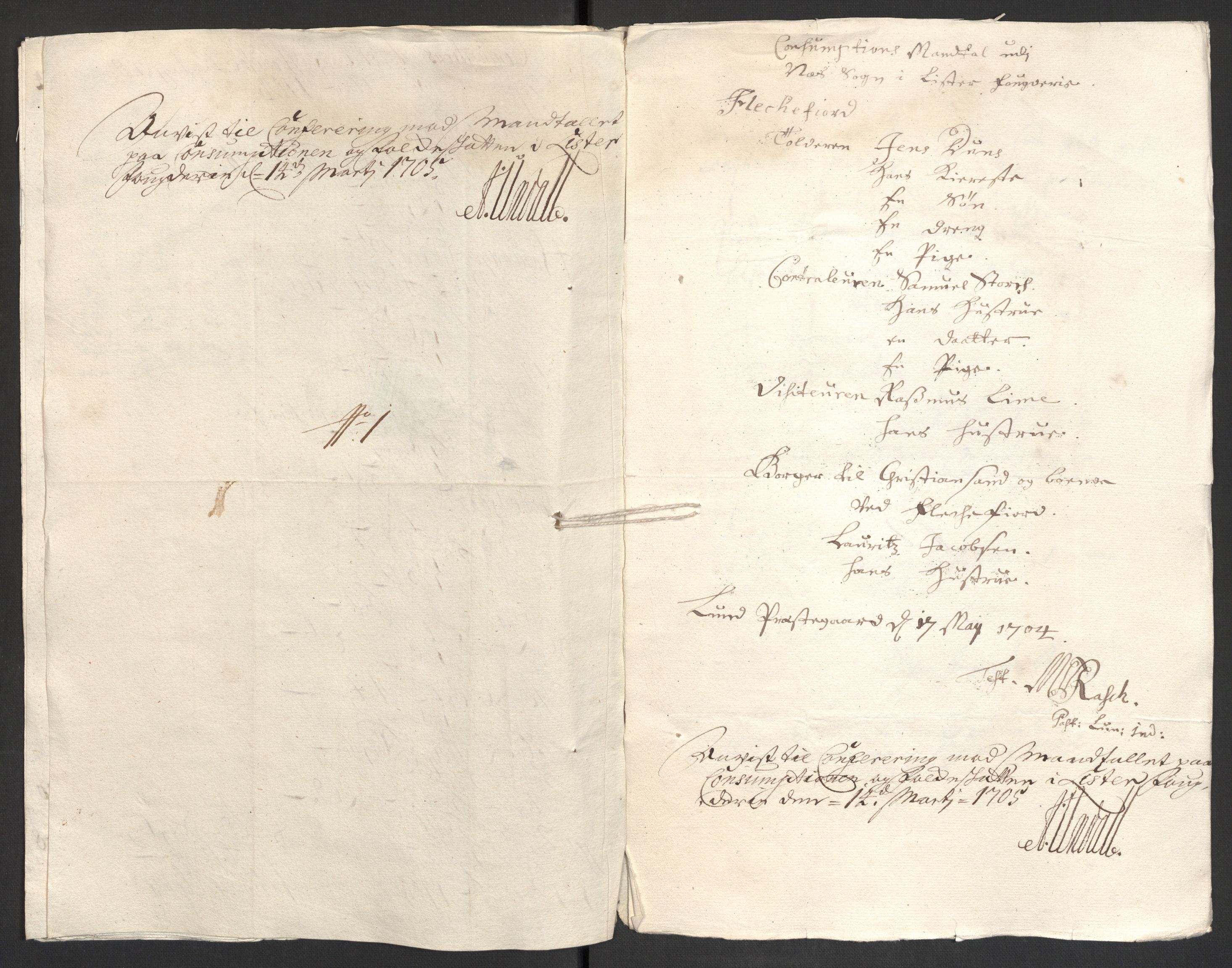 Rentekammeret inntil 1814, Reviderte regnskaper, Fogderegnskap, AV/RA-EA-4092/R43/L2550: Fogderegnskap Lista og Mandal, 1703-1704, s. 278