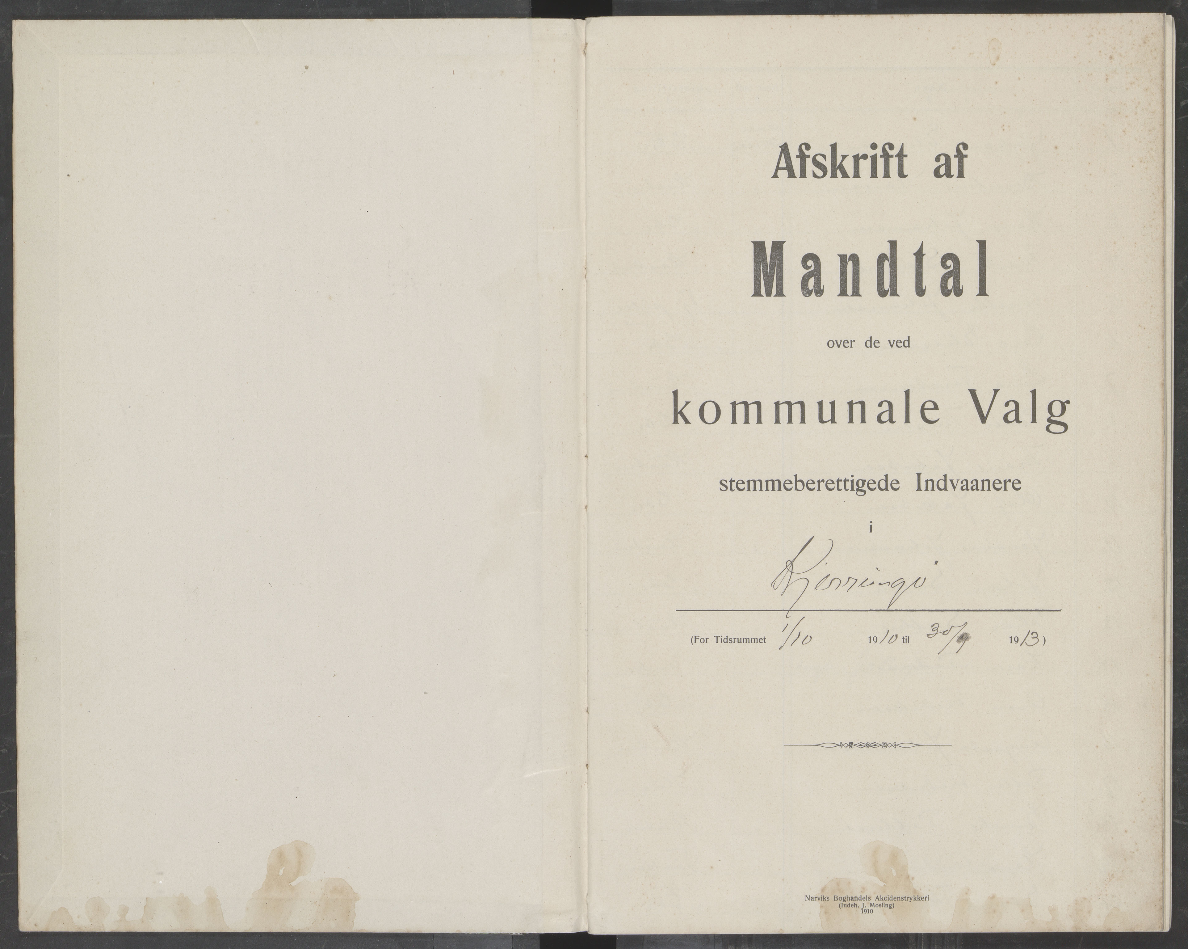 Kjerringøy kommune. Manntallsnemnda, AIN/K-18441.113/F/Fa, 1910-1913