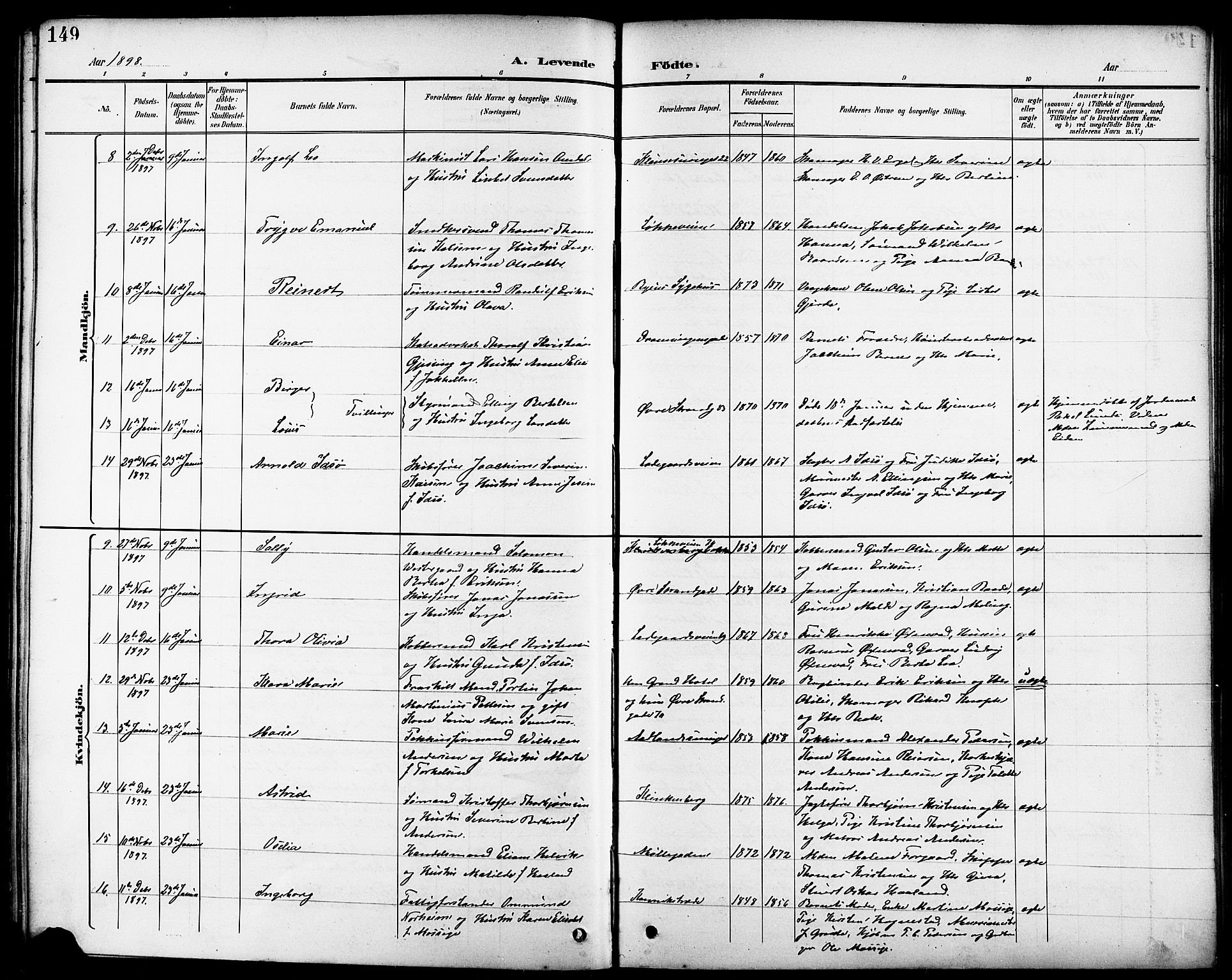 Domkirken sokneprestkontor, AV/SAST-A-101812/001/30/30BB/L0016: Klokkerbok nr. B 16, 1891-1902, s. 149