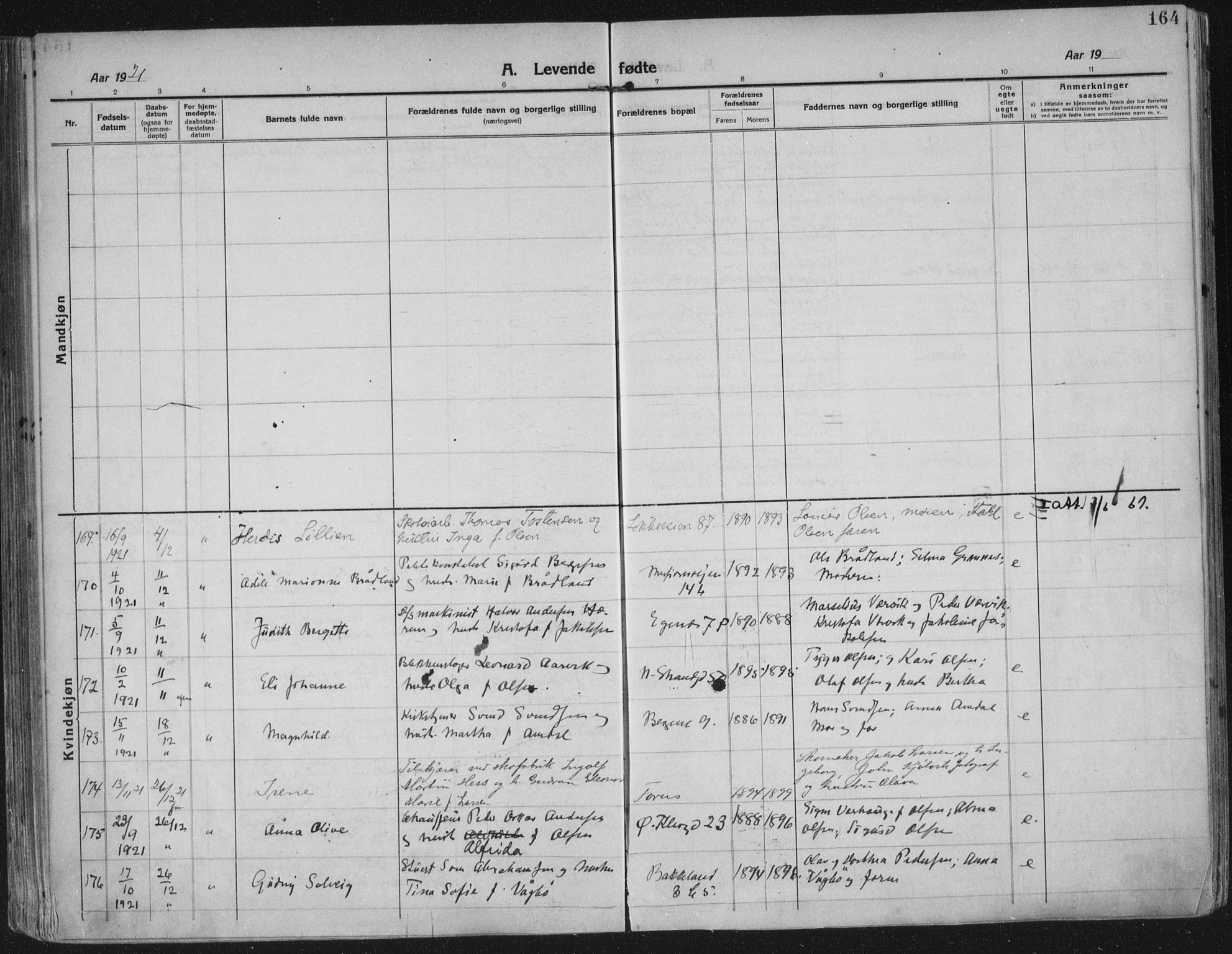 Domkirken sokneprestkontor, AV/SAST-A-101812/002/A/L0018: Ministerialbok nr. A 34, 1915-1929, s. 164