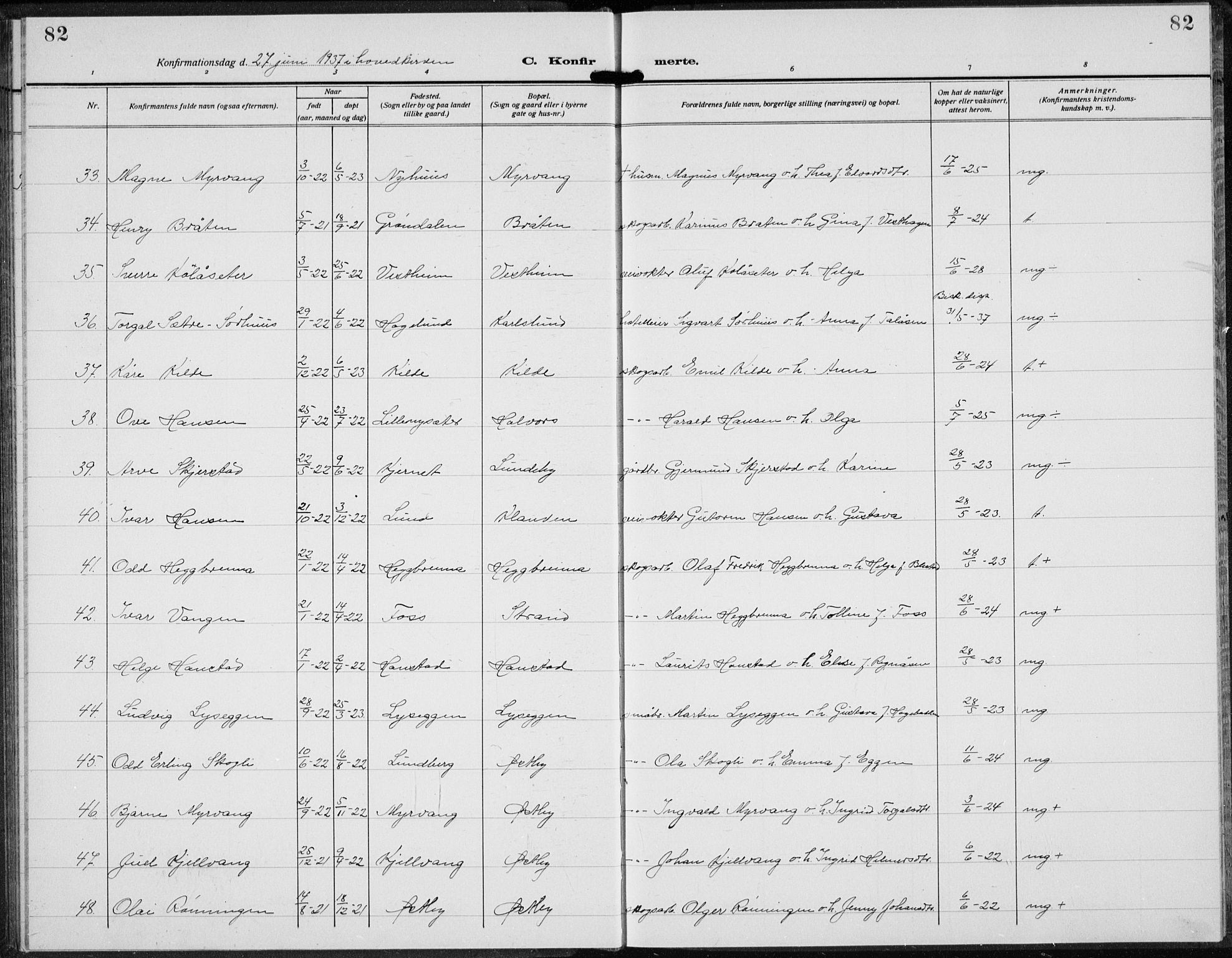 Trysil prestekontor, AV/SAH-PREST-046/H/Ha/Hab/L0010: Klokkerbok nr. 10, 1917-1937, s. 82