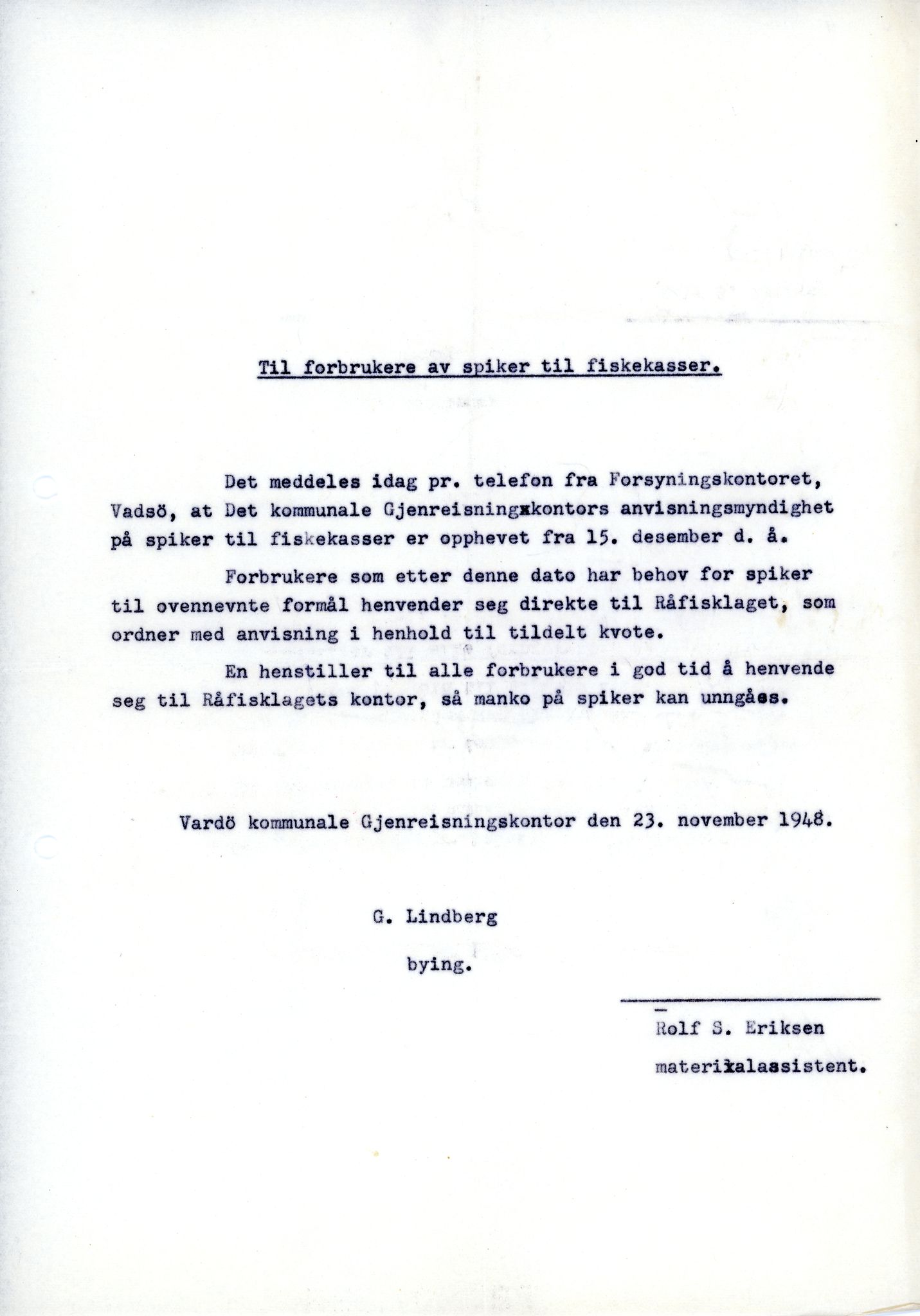 Vardø Fiskersamvirkelag, VAMU/A-0037/D/Da/L0003: Korrespondanse Fi-Kj, 1947-1950