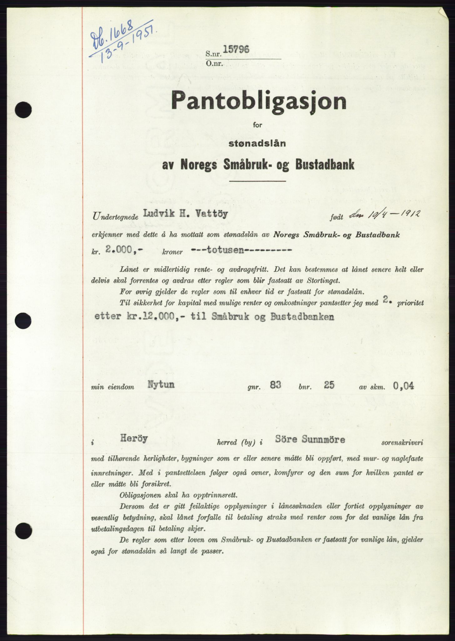 Søre Sunnmøre sorenskriveri, SAT/A-4122/1/2/2C/L0120: Pantebok nr. 8B, 1951-1951, Dagboknr: 1668/1951