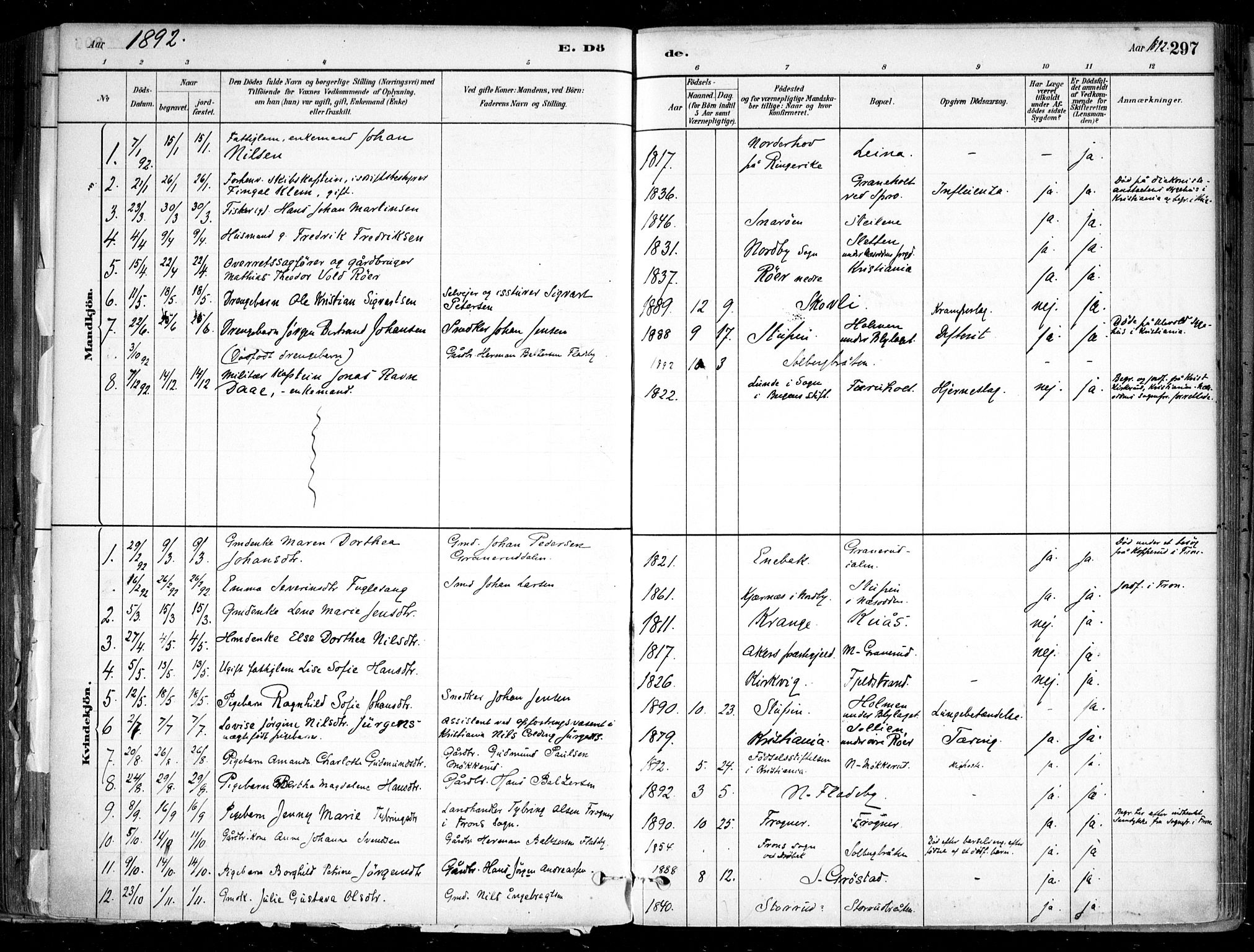 Nesodden prestekontor Kirkebøker, AV/SAO-A-10013/F/Fa/L0009: Ministerialbok nr. I 9, 1880-1915, s. 297