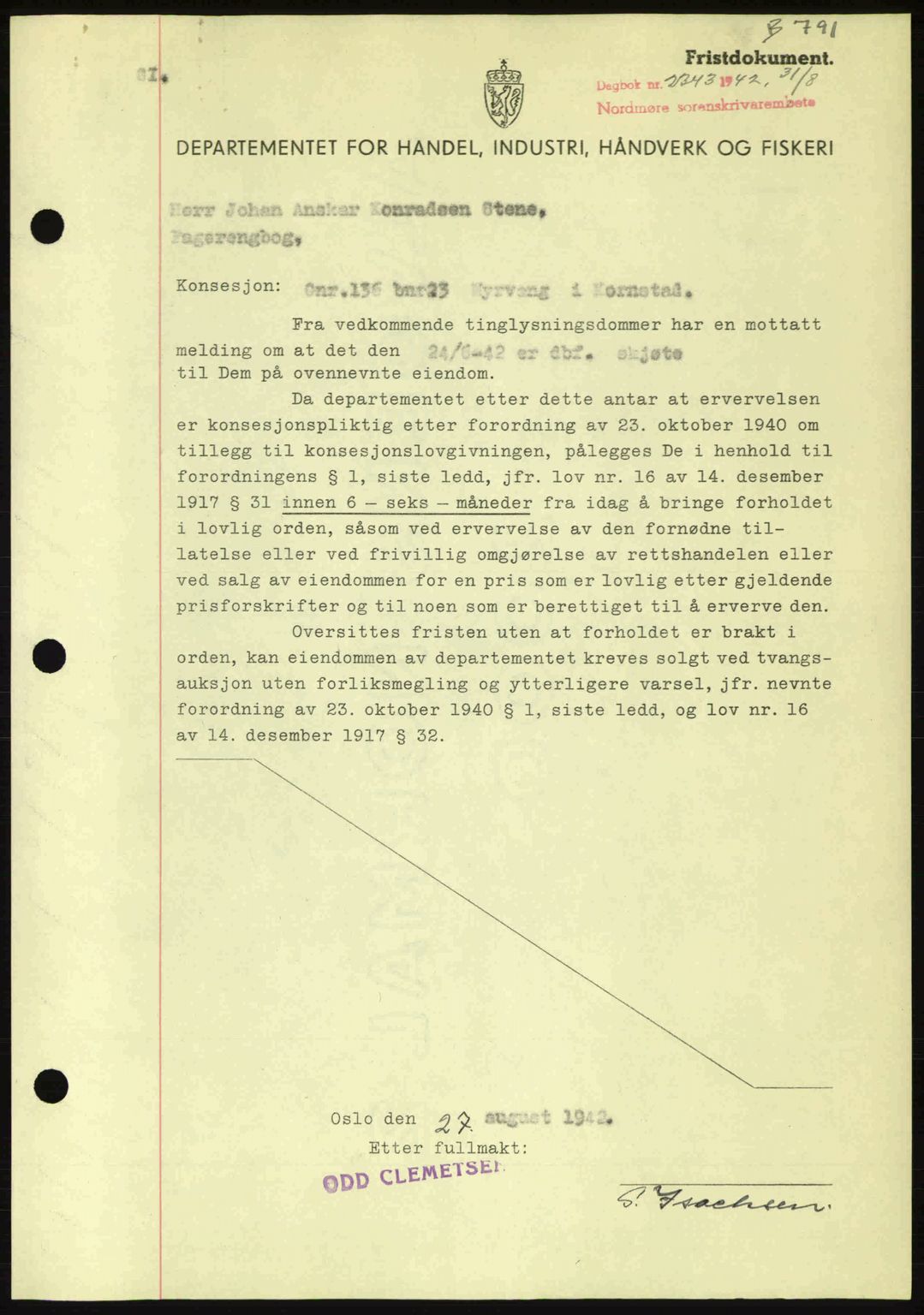 Nordmøre sorenskriveri, AV/SAT-A-4132/1/2/2Ca: Pantebok nr. B89, 1942-1942, Dagboknr: 2343/1942