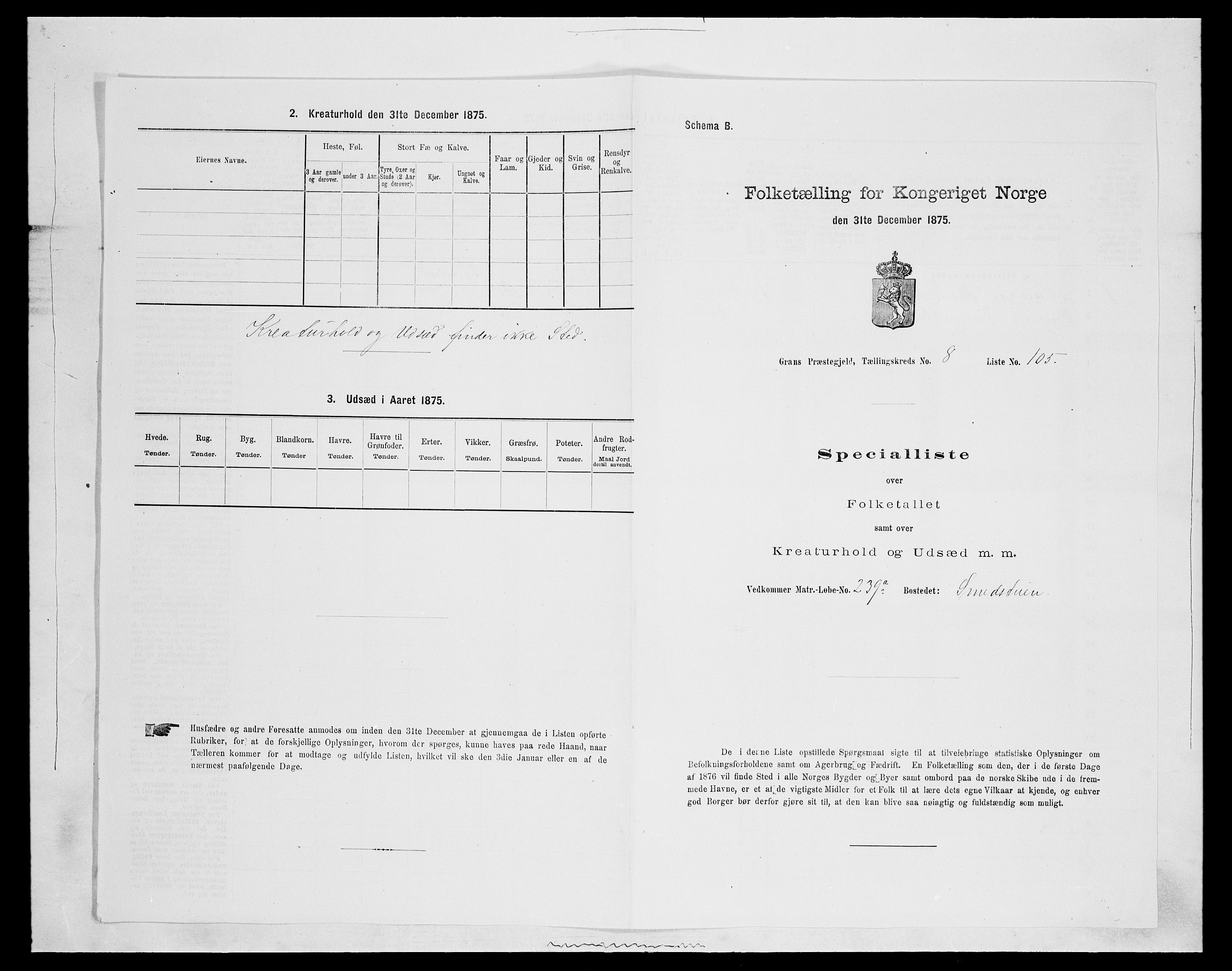 SAH, Folketelling 1875 for 0534P Gran prestegjeld, 1875, s. 1690