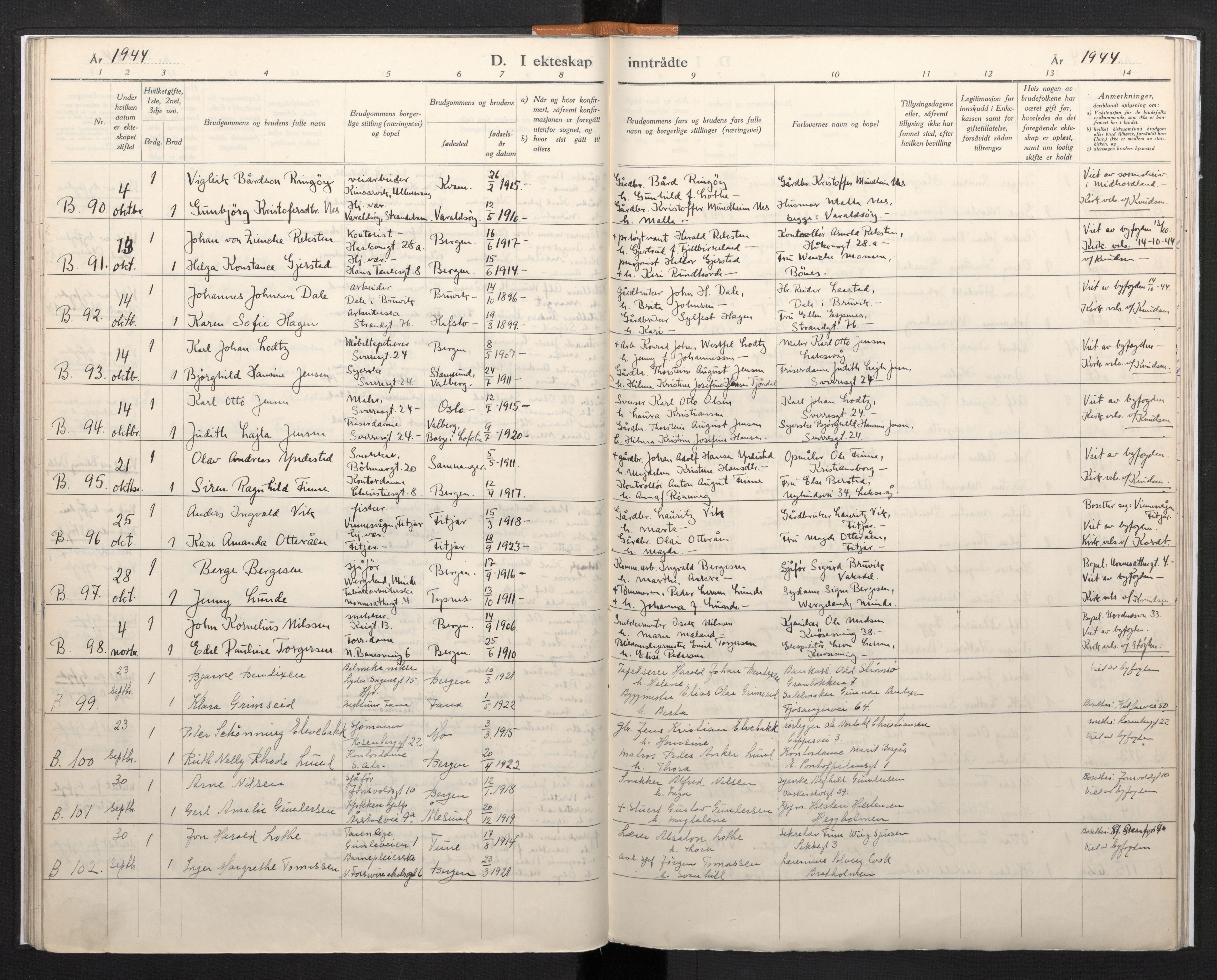 Domkirken sokneprestembete, AV/SAB-A-74801/H/Haa/L0017: Ministerialbok nr. A 16, 1944-1945