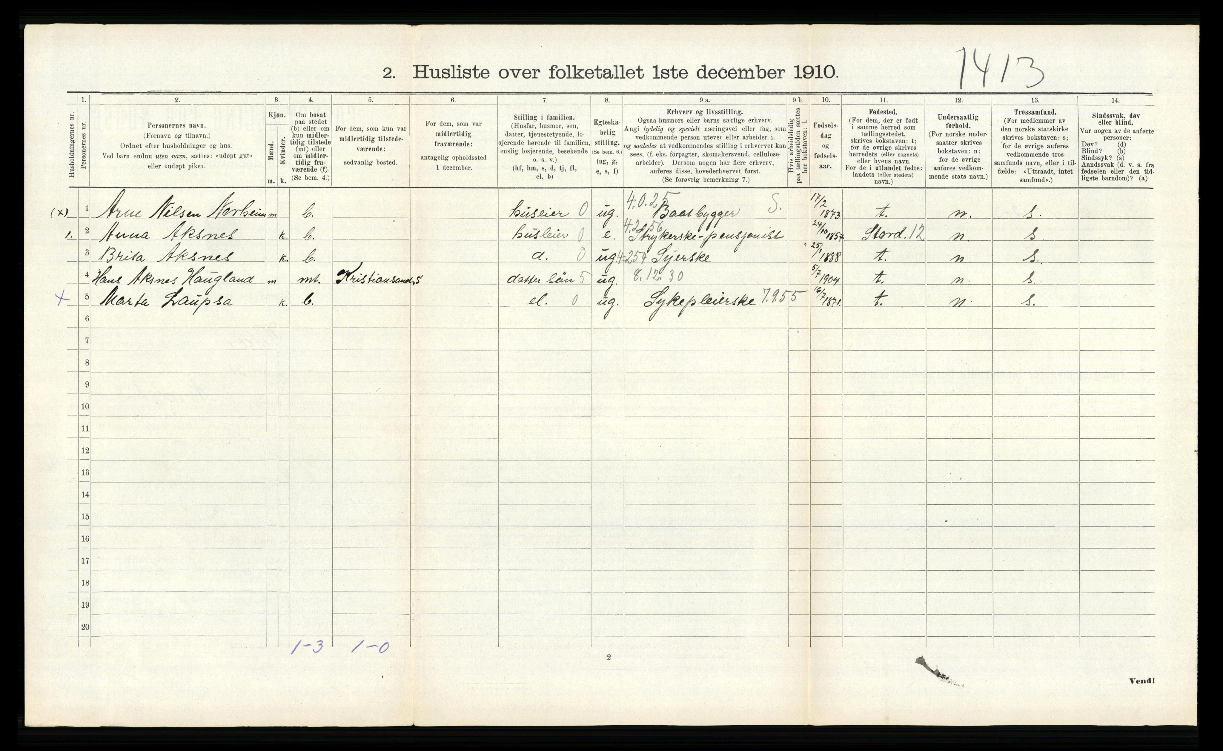 RA, Folketelling 1910 for 1238 Kvam herred, 1910, s. 542