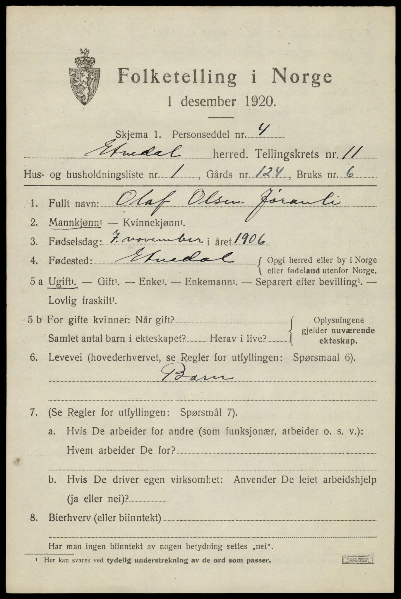 SAH, Folketelling 1920 for 0541 Etnedal herred, 1920, s. 4574
