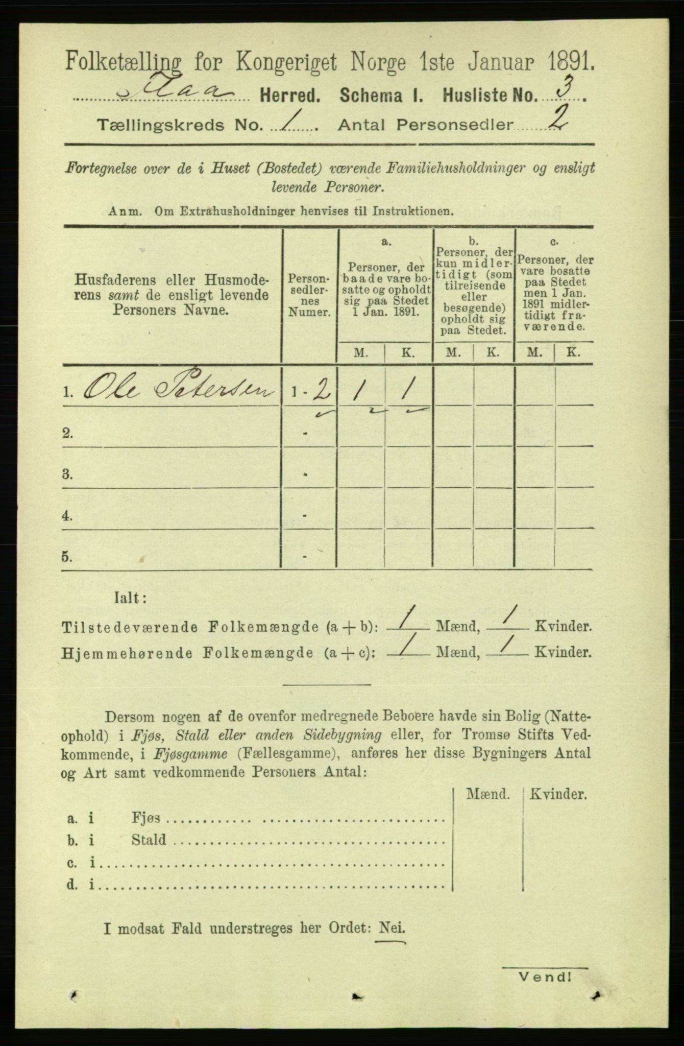 RA, Folketelling 1891 for 1652 Flå herred, 1891, s. 13