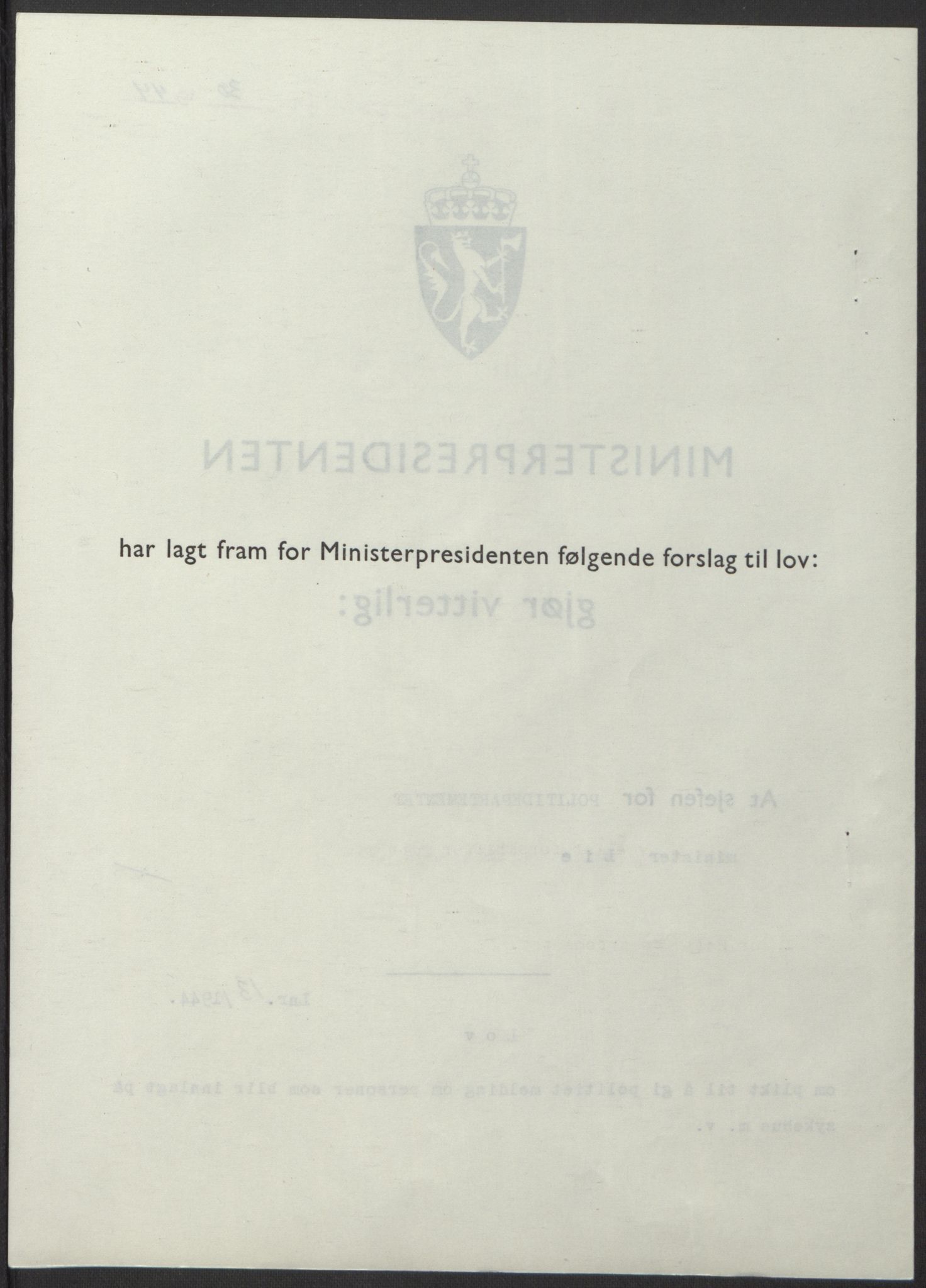 NS-administrasjonen 1940-1945 (Statsrådsekretariatet, de kommisariske statsråder mm), RA/S-4279/D/Db/L0100: Lover, 1944, s. 57