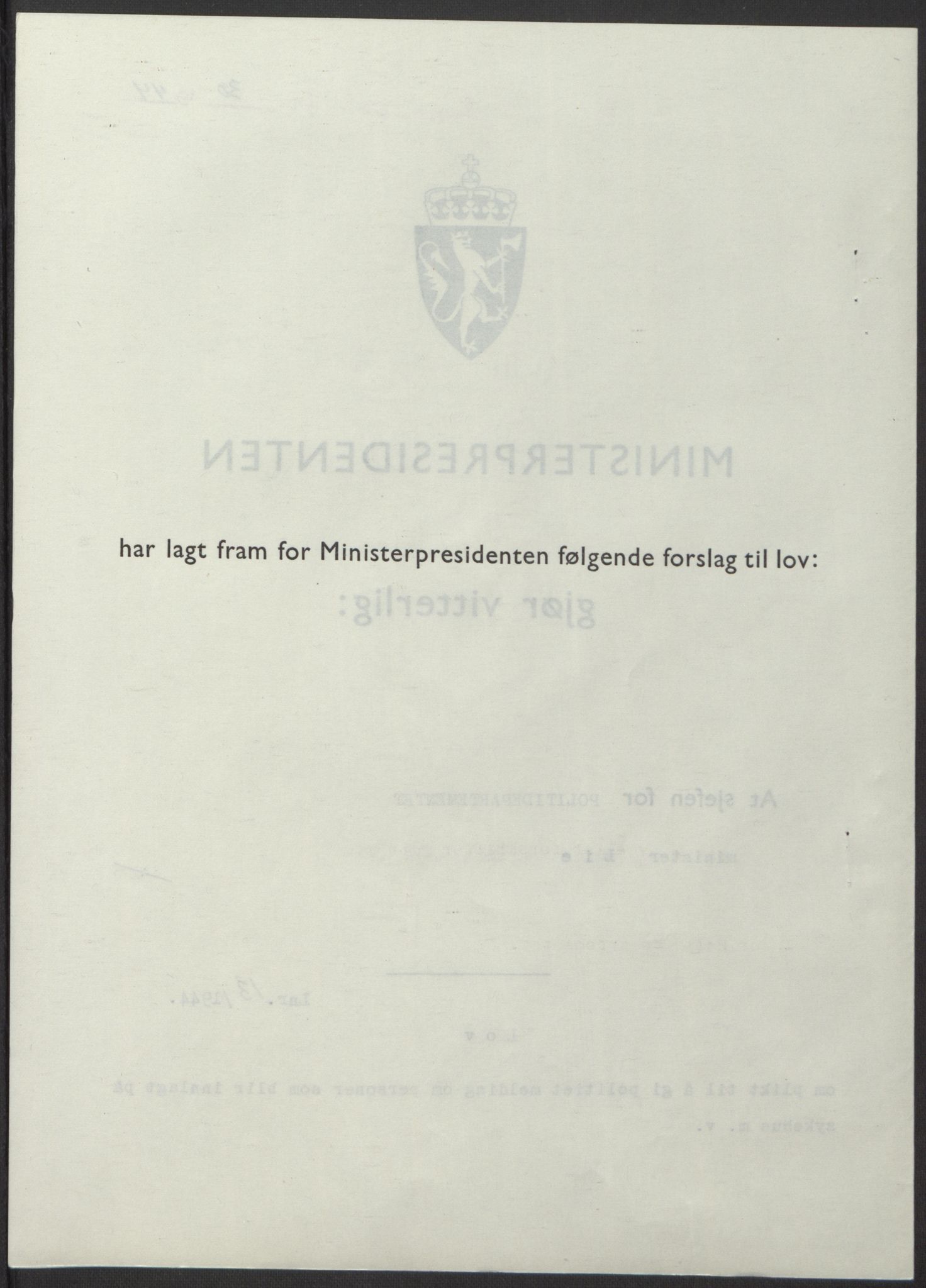 NS-administrasjonen 1940-1945 (Statsrådsekretariatet, de kommisariske statsråder mm), AV/RA-S-4279/D/Db/L0100: Lover, 1944, s. 57