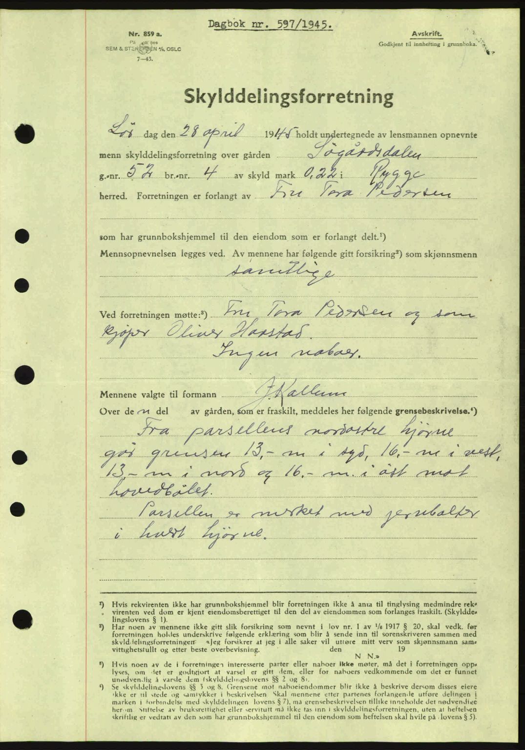 Moss sorenskriveri, SAO/A-10168: Pantebok nr. A13, 1944-1945, Dagboknr: 597/1945
