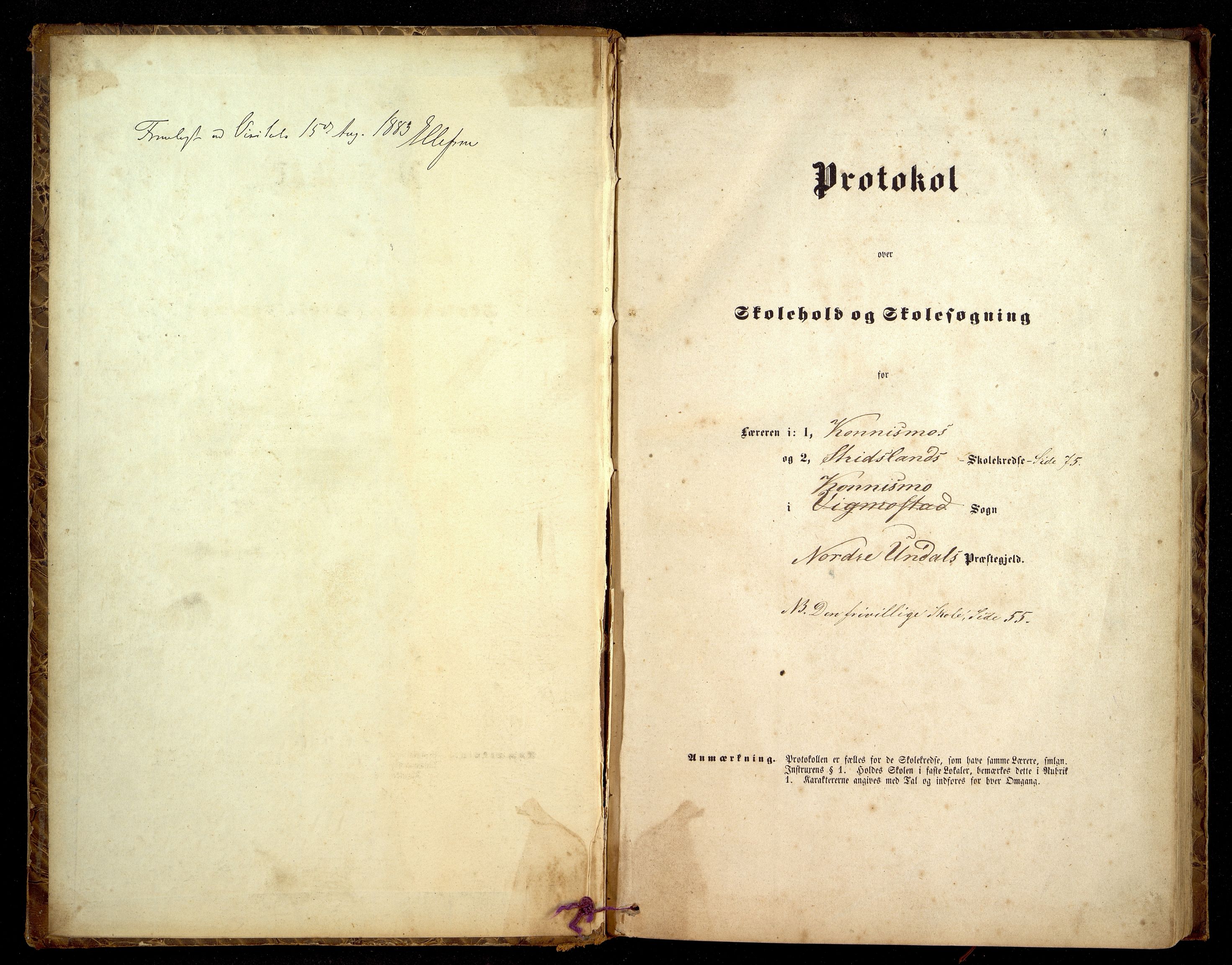 Nord-Audnedal kommune - Konsmo skole, ARKSOR/1027NA555/H/L0001: Skoleprotokoll Konsmo og Strisland skole, 1864-1883