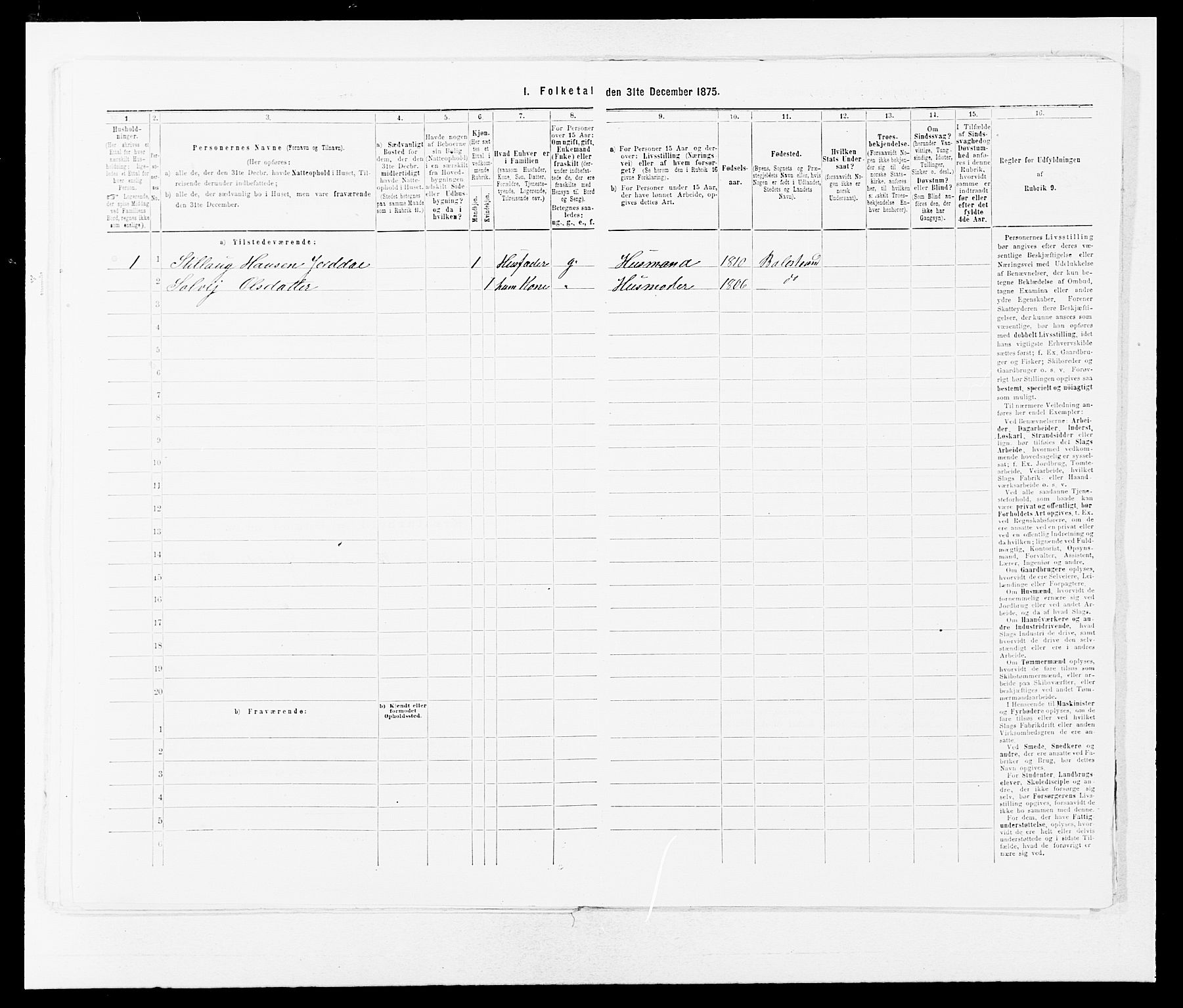 SAB, Folketelling 1875 for 1418P Balestrand prestegjeld, 1875, s. 419