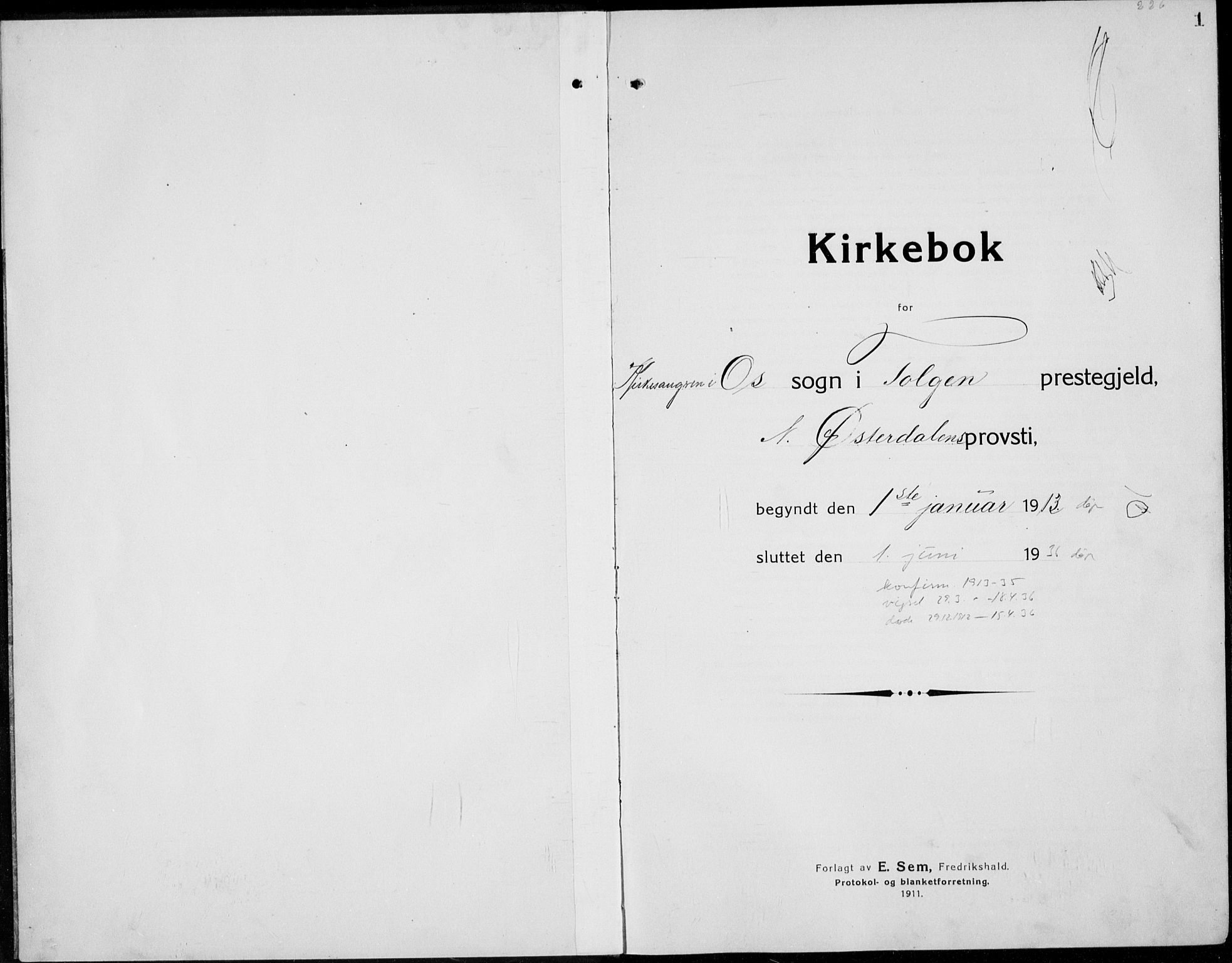 Tolga prestekontor, SAH/PREST-062/L/L0014: Klokkerbok nr. 14, 1913-1936, s. 1