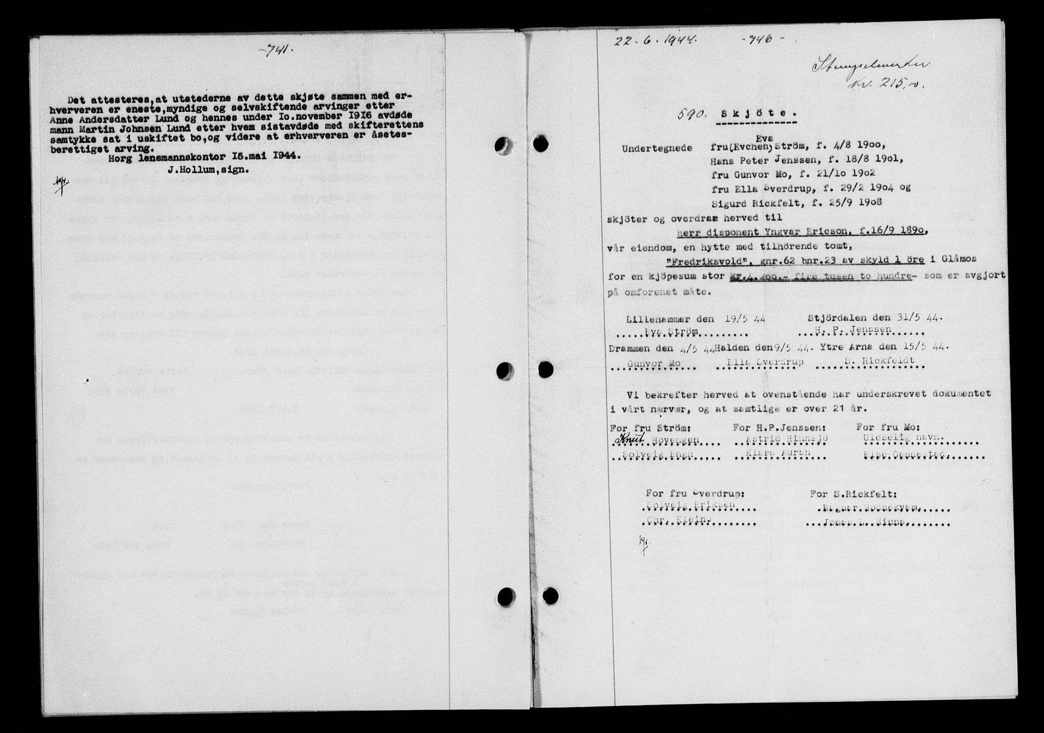 Gauldal sorenskriveri, SAT/A-0014/1/2/2C/L0057: Pantebok nr. 62, 1943-1944, Dagboknr: 590/1944