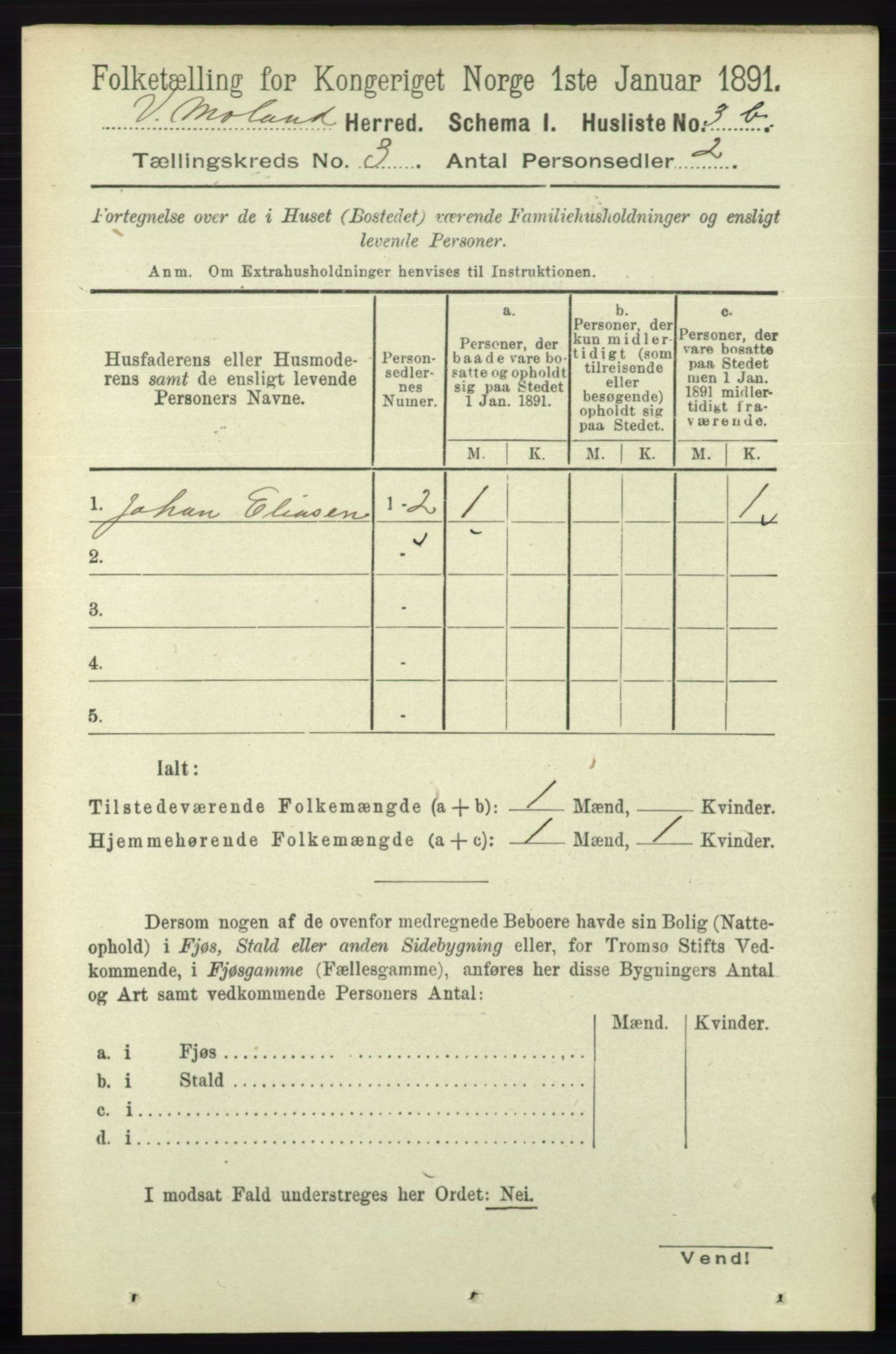 RA, Folketelling 1891 for 0926 Vestre Moland herred, 1891, s. 924