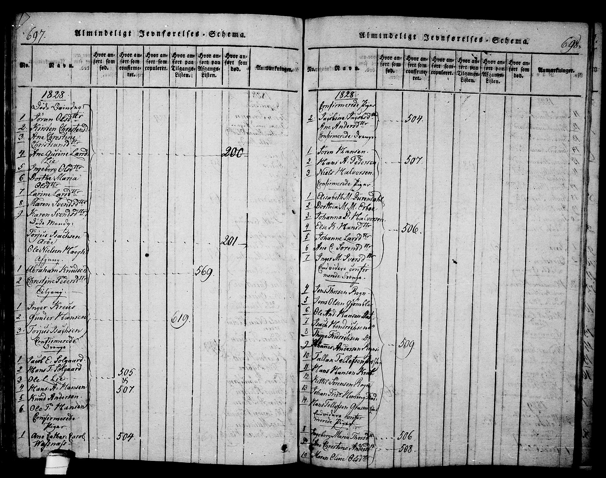 Langesund kirkebøker, SAKO/A-280/G/Ga/L0003: Klokkerbok nr. 3, 1815-1858, s. 697-698
