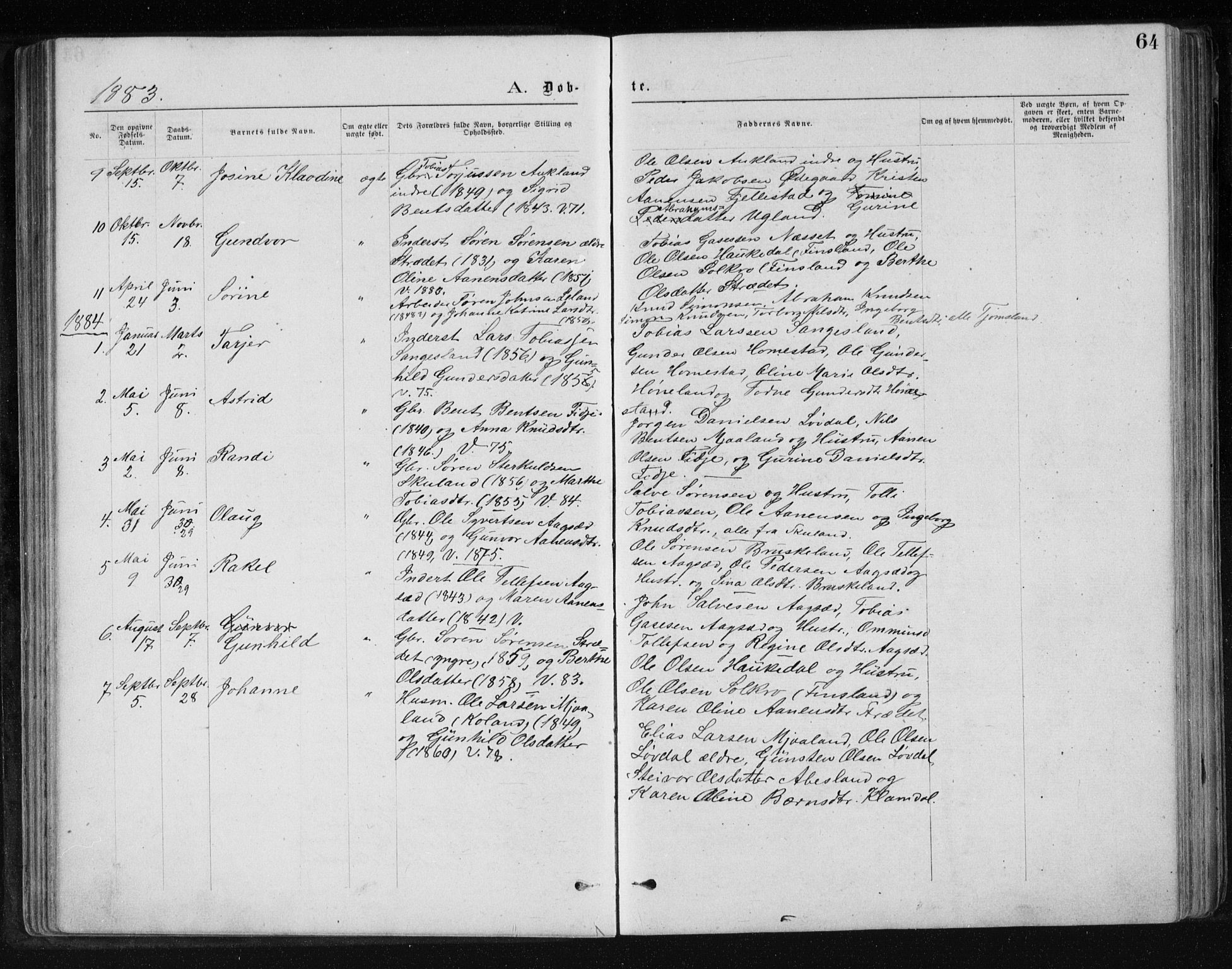 Holum sokneprestkontor, AV/SAK-1111-0022/F/Fb/Fbb/L0003: Klokkerbok nr. B 3, 1875-1898, s. 64
