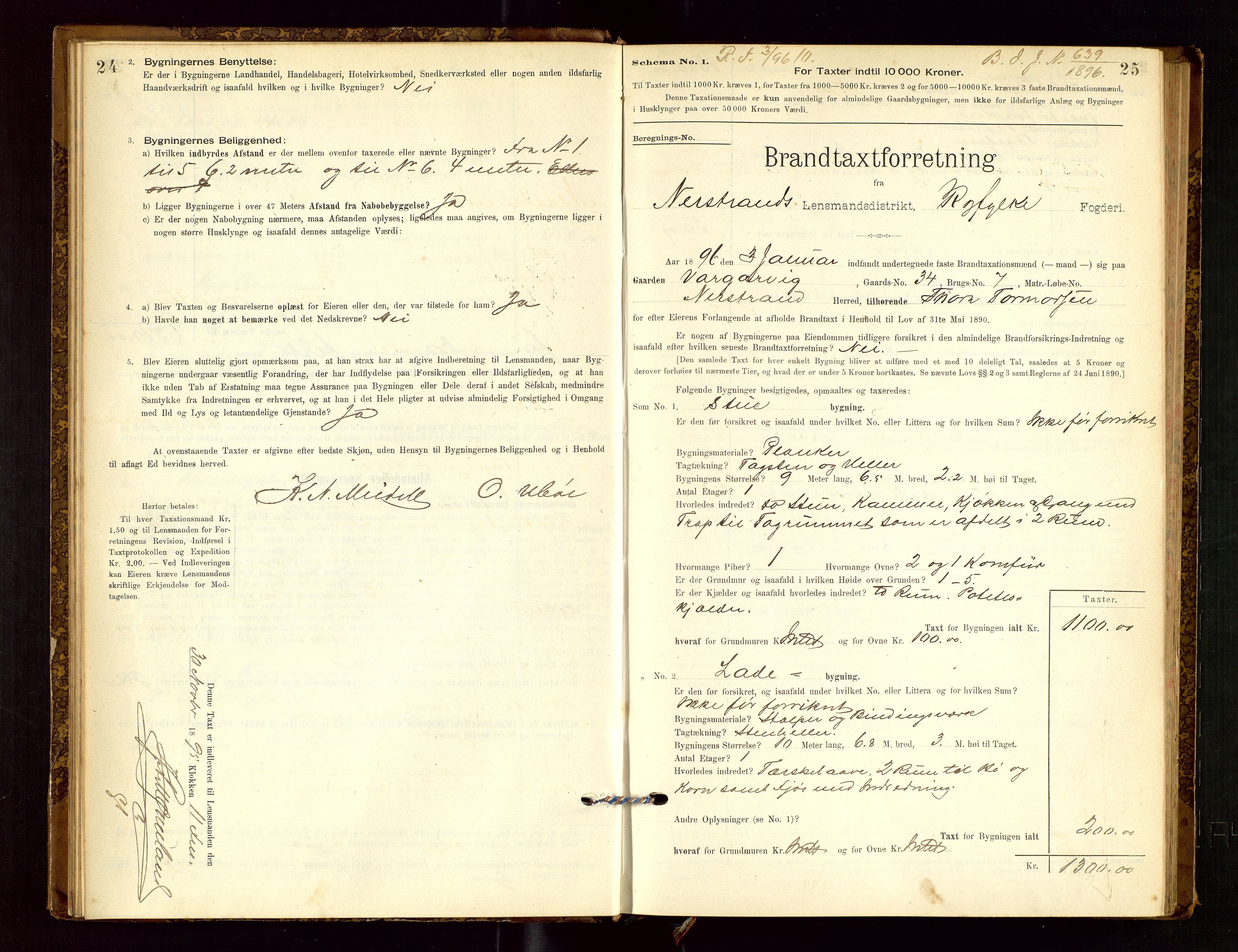 Nedstrand lensmannskontor, SAST/A-100236/Gob/L0001: "Brandtaxationsprotokol for Nerstrand Lensmandsdistrikt Ryfylke fogderi", 1895-1915, s. 24-25