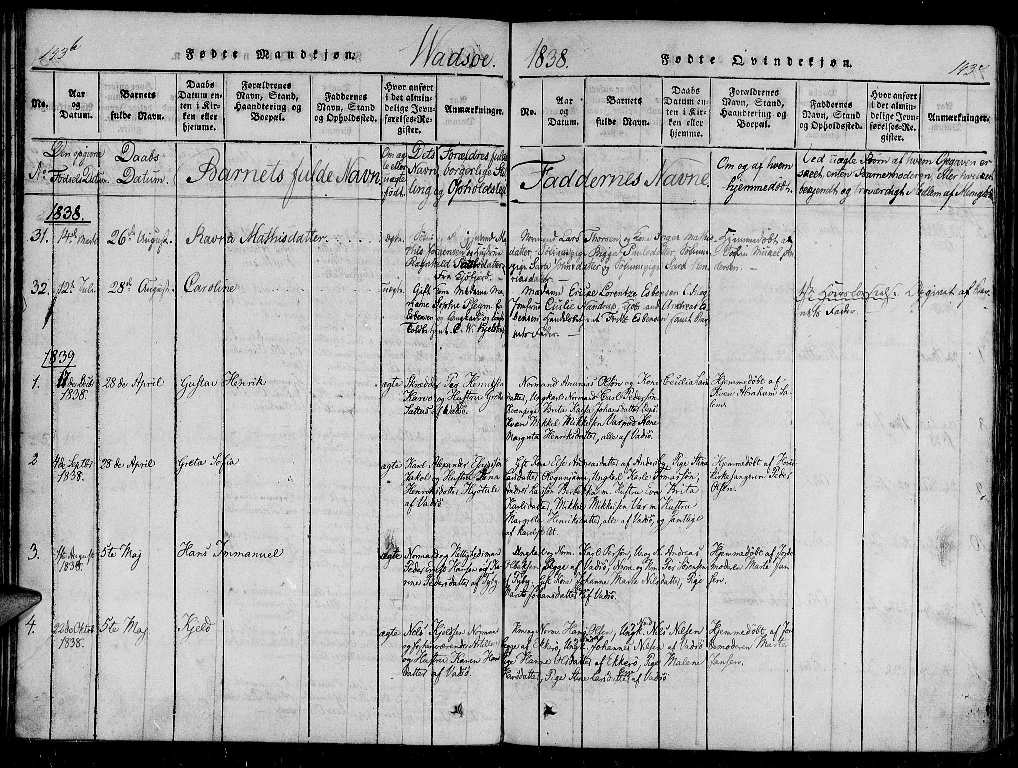 Vadsø sokneprestkontor, AV/SATØ-S-1325/H/Ha/L0003kirke: Ministerialbok nr. 3 /1, 1821-1839, s. 143b-143c