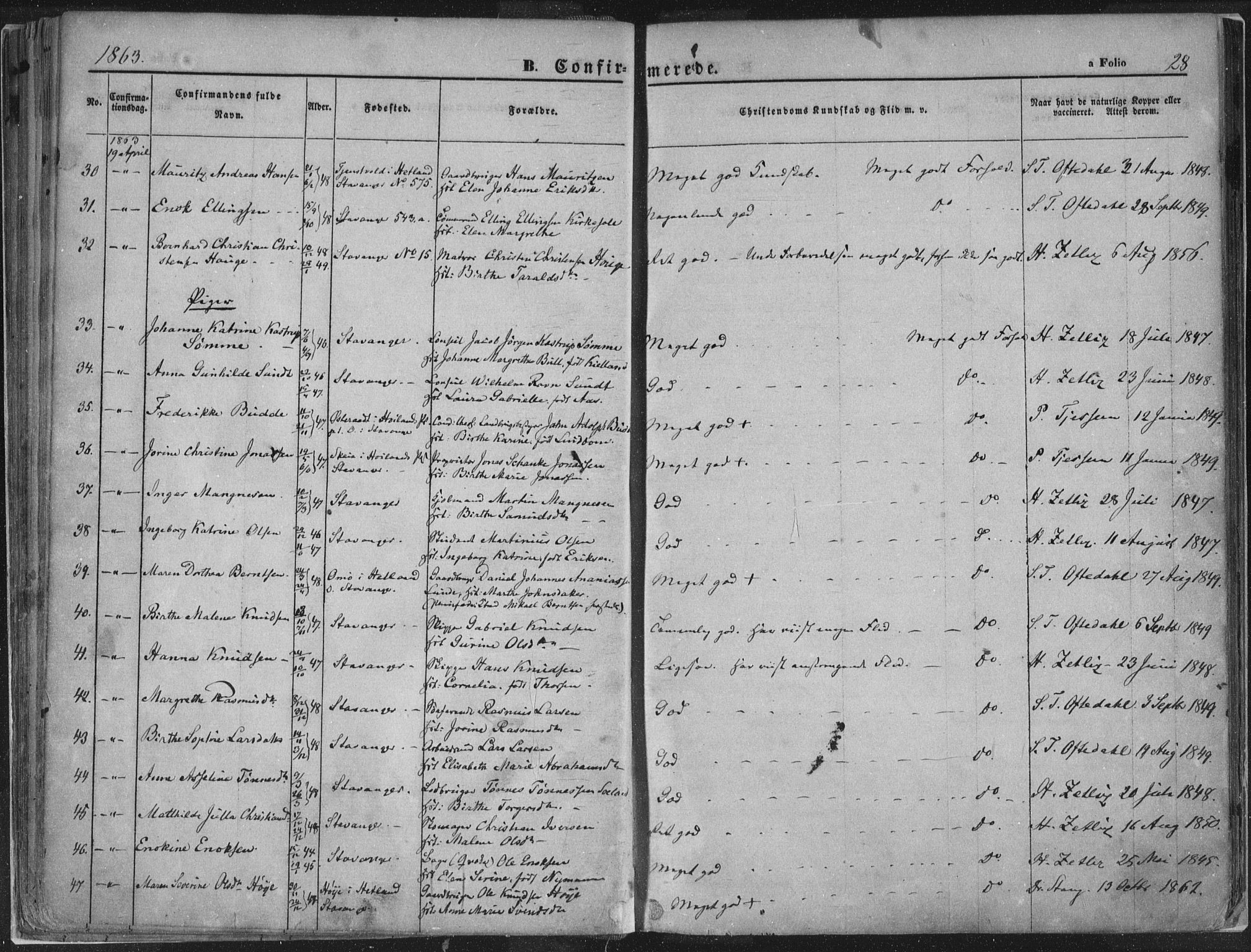 Domkirken sokneprestkontor, AV/SAST-A-101812/001/30/30BA/L0018: Ministerialbok nr. A 17, 1857-1877, s. 28