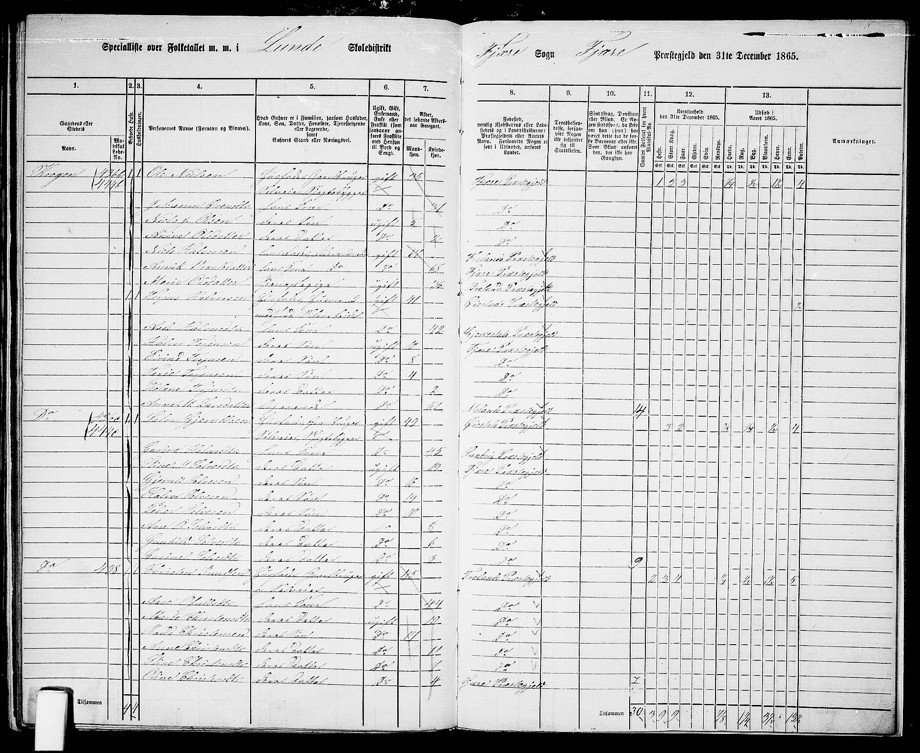 RA, Folketelling 1865 for 0923L Fjære prestegjeld, Fjære sokn, 1865, s. 171