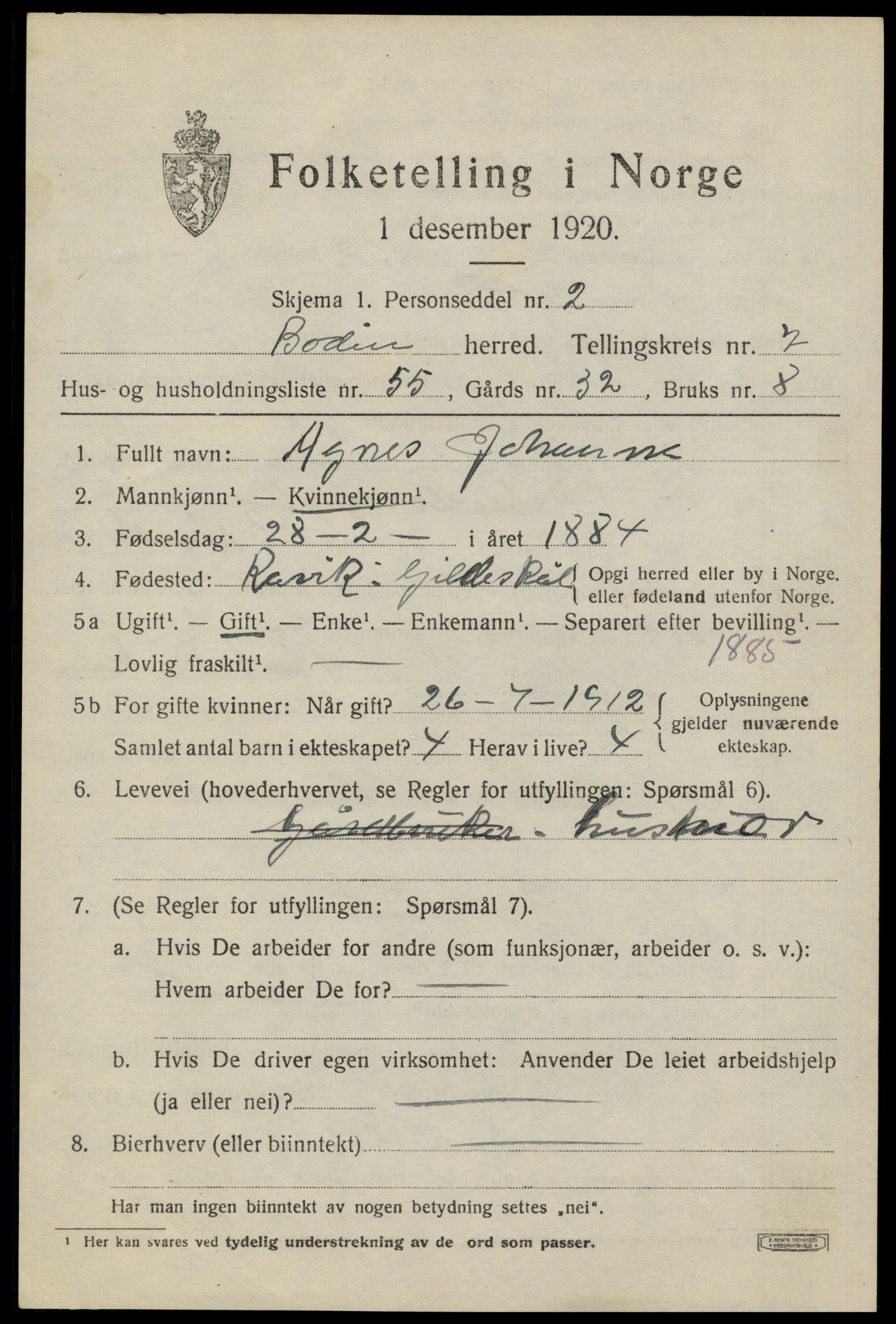 SAT, Folketelling 1920 for 1843 Bodin herred, 1920, s. 5590