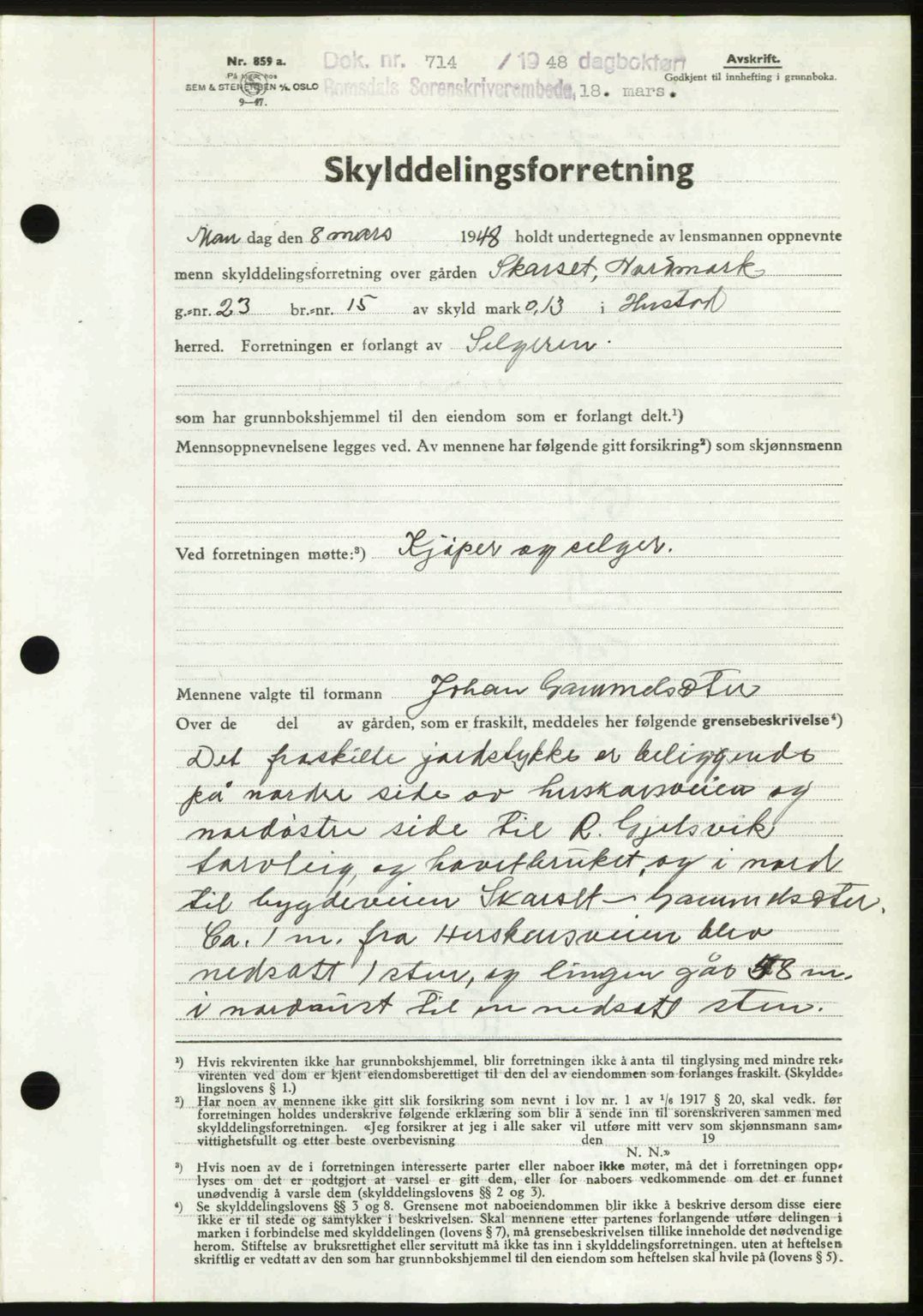 Romsdal sorenskriveri, SAT/A-4149/1/2/2C: Pantebok nr. A25, 1948-1948, Dagboknr: 714/1948