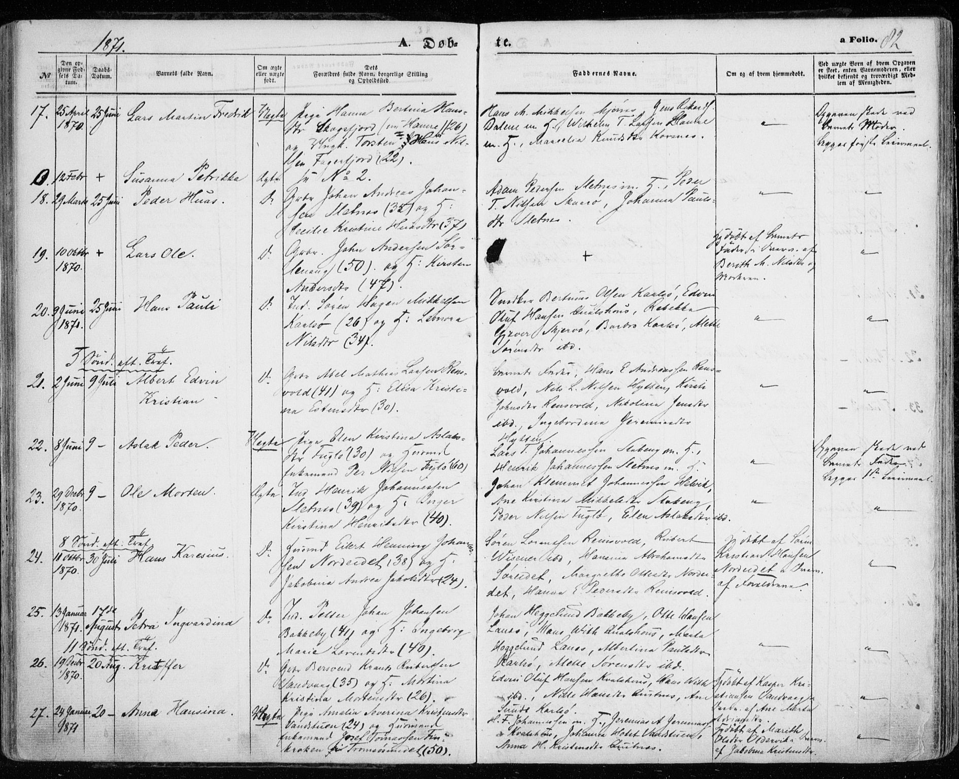 Karlsøy sokneprestembete, AV/SATØ-S-1299/H/Ha/Haa/L0004kirke: Ministerialbok nr. 4, 1861-1871, s. 82