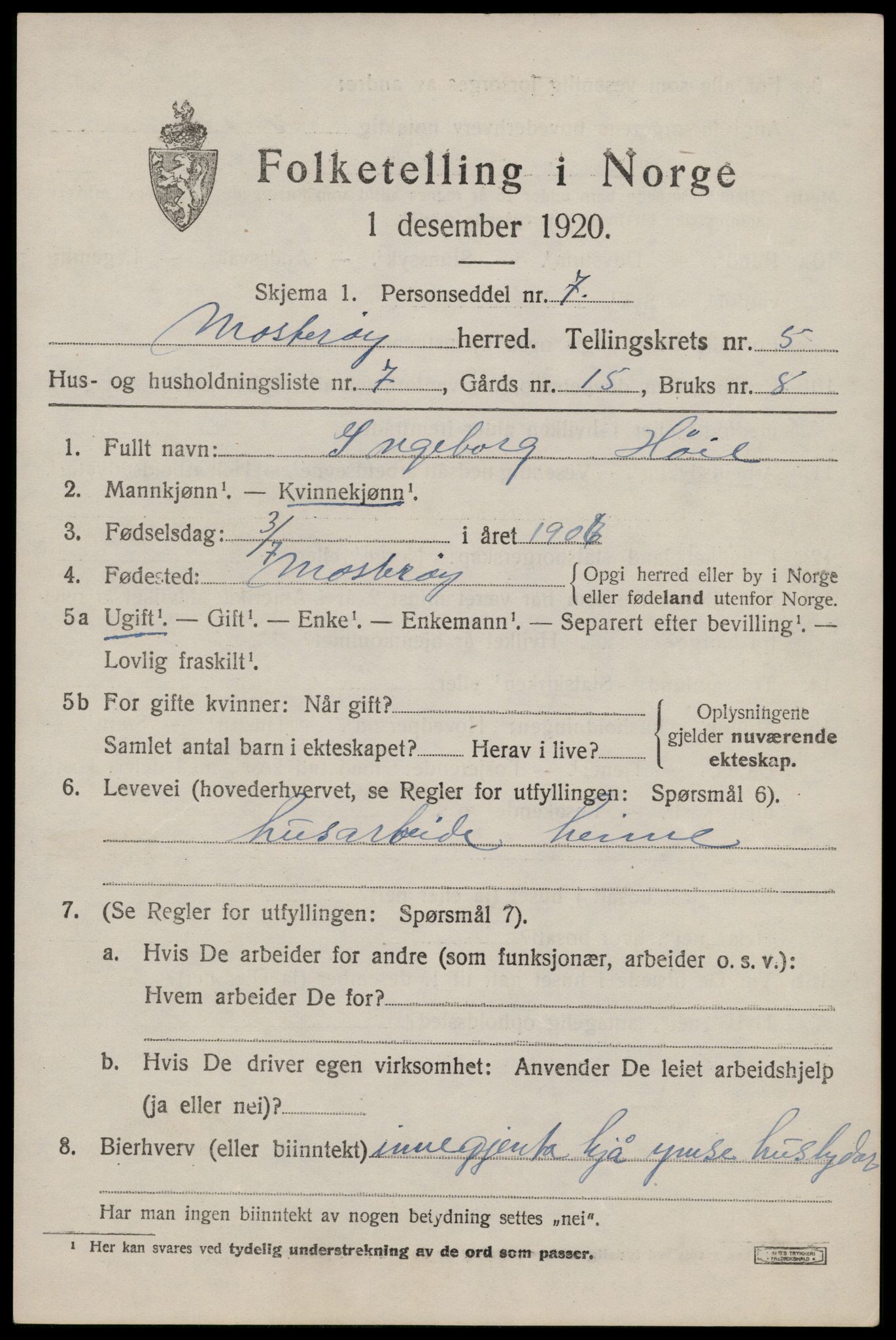 SAST, Folketelling 1920 for 1143 Mosterøy herred, 1920, s. 2138