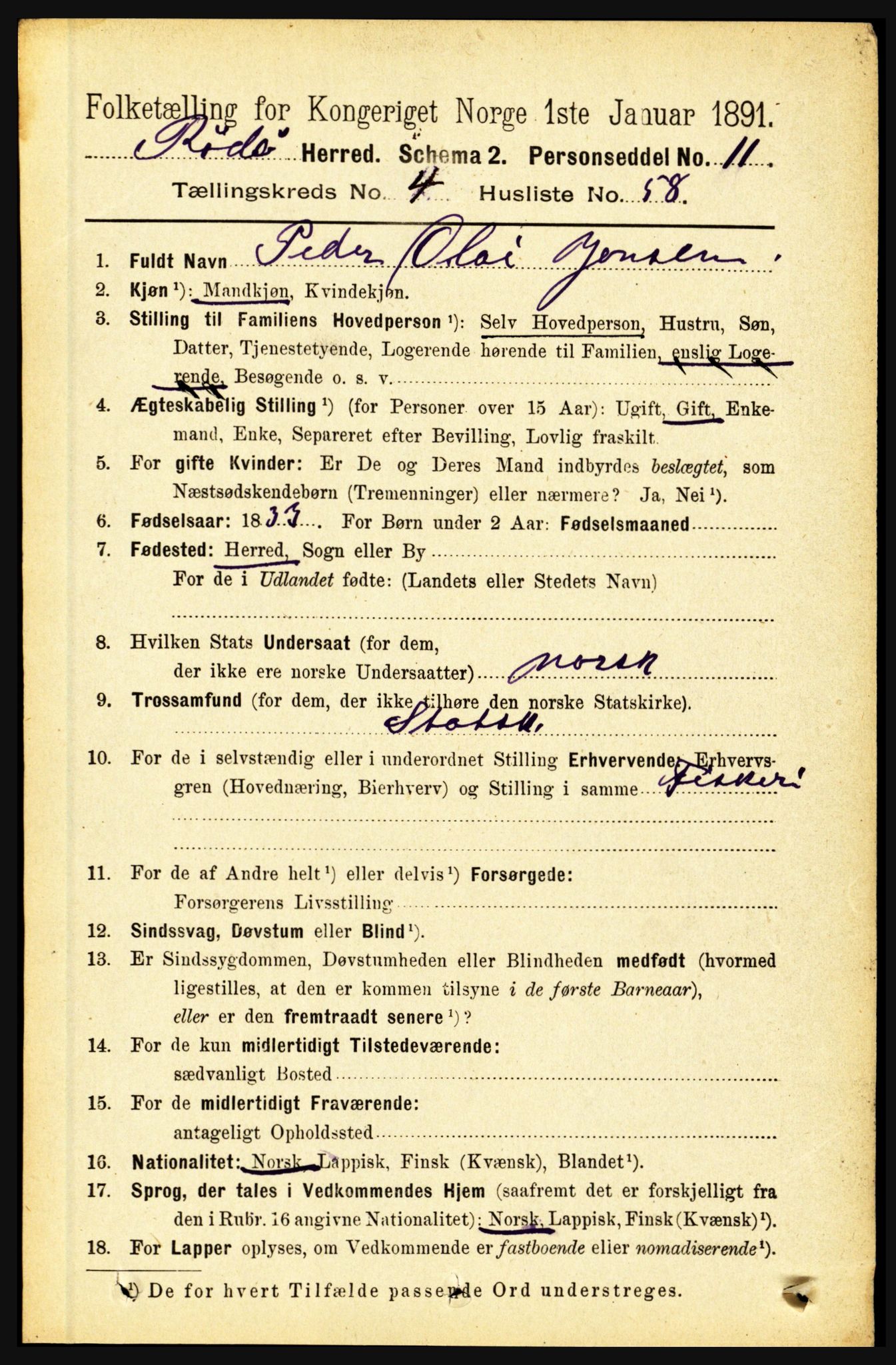 RA, Folketelling 1891 for 1836 Rødøy herred, 1891, s. 2051