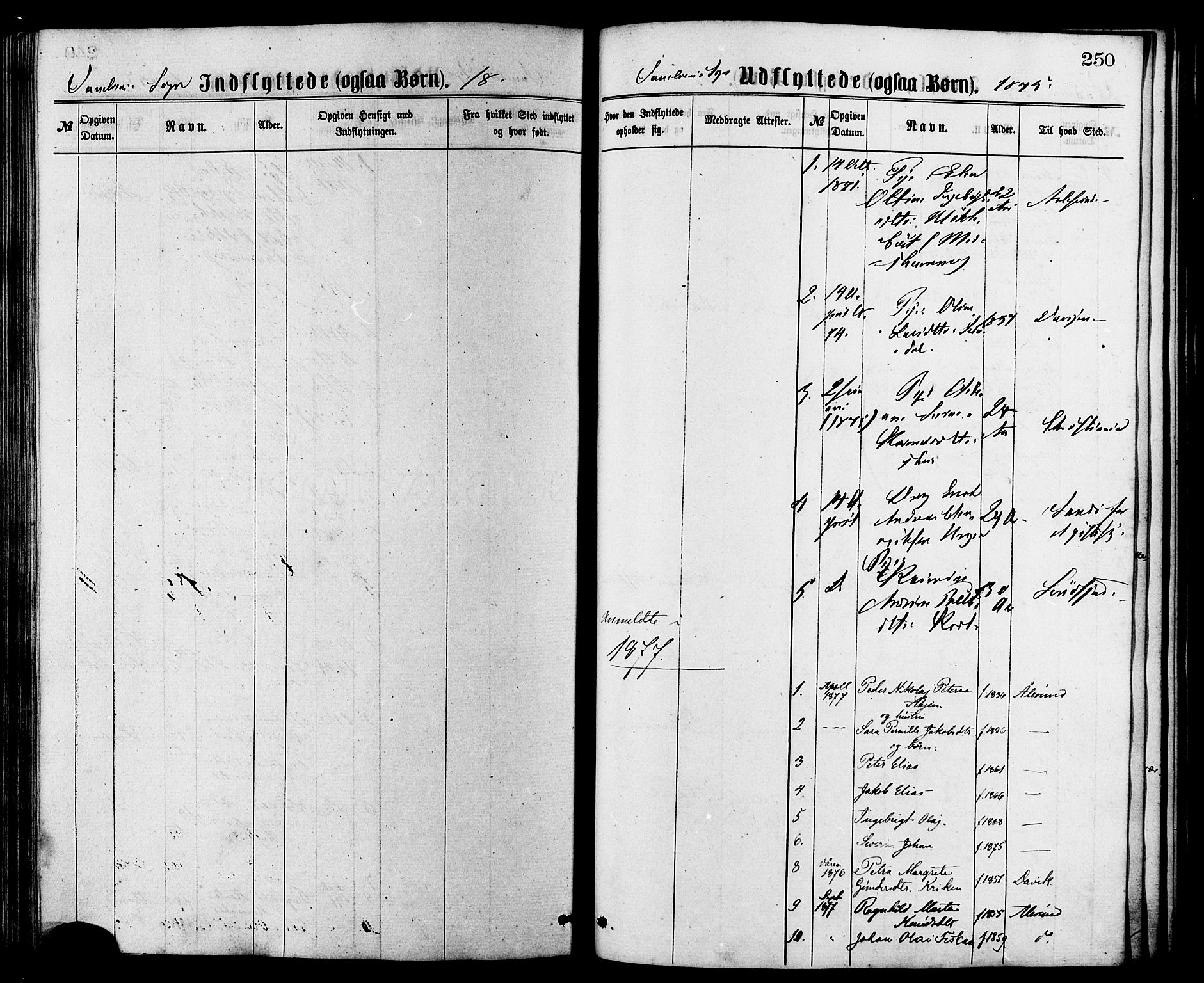 Ministerialprotokoller, klokkerbøker og fødselsregistre - Møre og Romsdal, AV/SAT-A-1454/501/L0007: Ministerialbok nr. 501A07, 1868-1884, s. 250