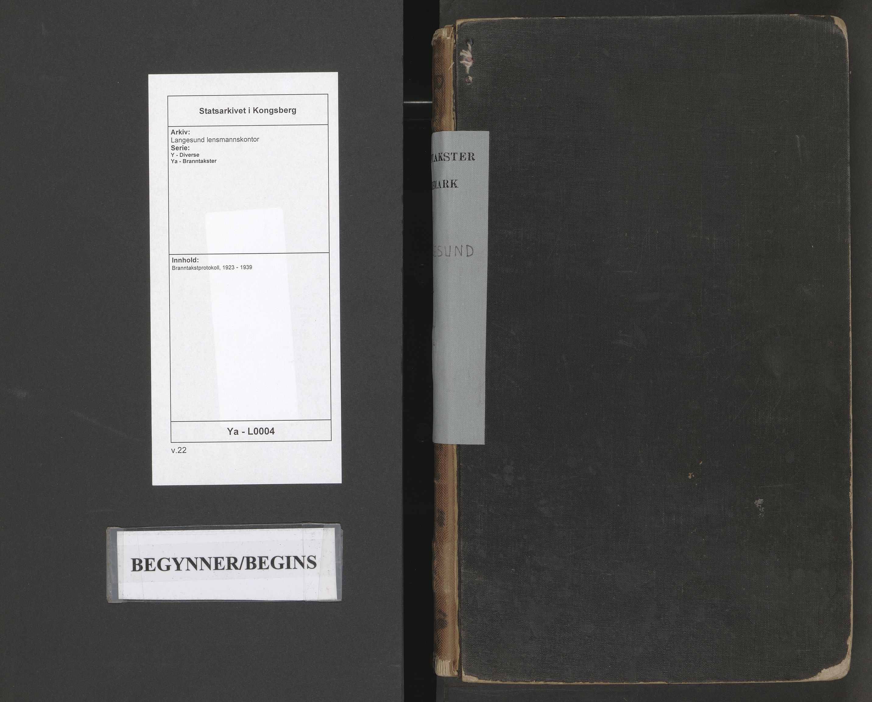 Langesund lensmannskontor, SAKO/A-563/Y/Ya/L0004: Branntakstprotokoll, 1923-1939