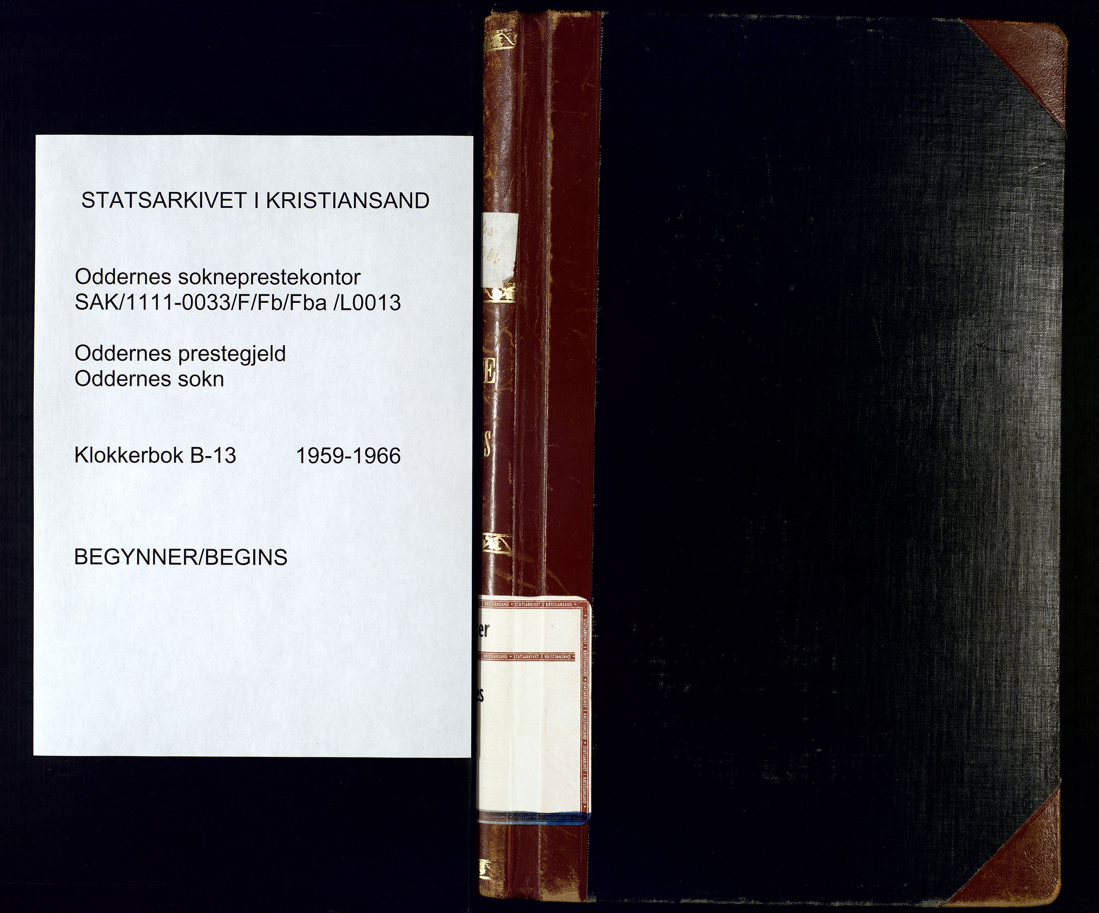 Oddernes sokneprestkontor, SAK/1111-0033/F/Fb/Fba/L0013: Klokkerbok nr. B-13, 1959-1966