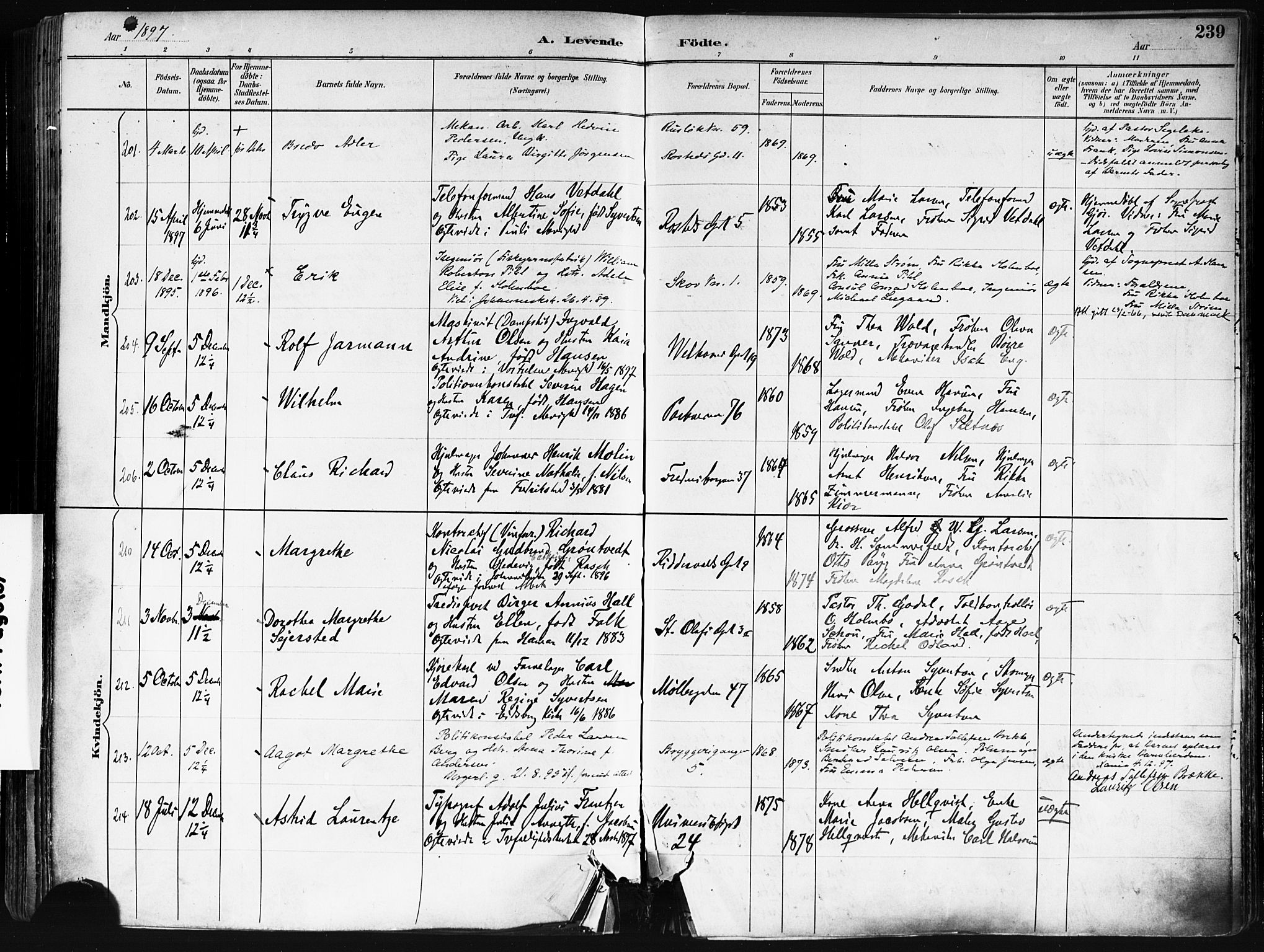 Trefoldighet prestekontor Kirkebøker, AV/SAO-A-10882/F/Fa/L0006: Ministerialbok nr. I 6, 1891-1899, s. 239
