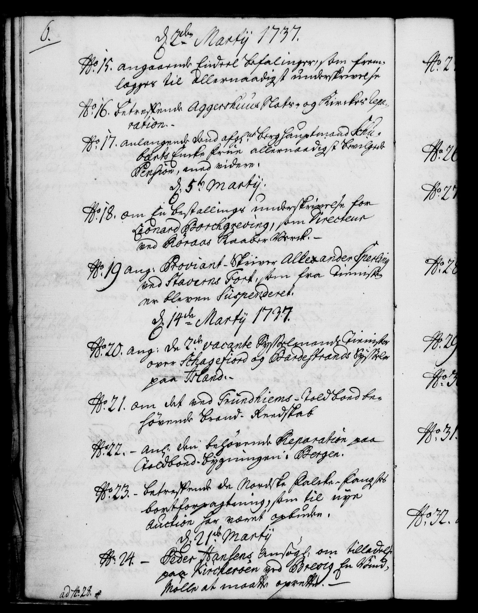 Rentekammeret, Kammerkanselliet, RA/EA-3111/G/Gf/Gfb/L0004: Register til norske relasjons- og resolusjonsprotokoller (merket RK 52.99), 1736-1743, s. 6