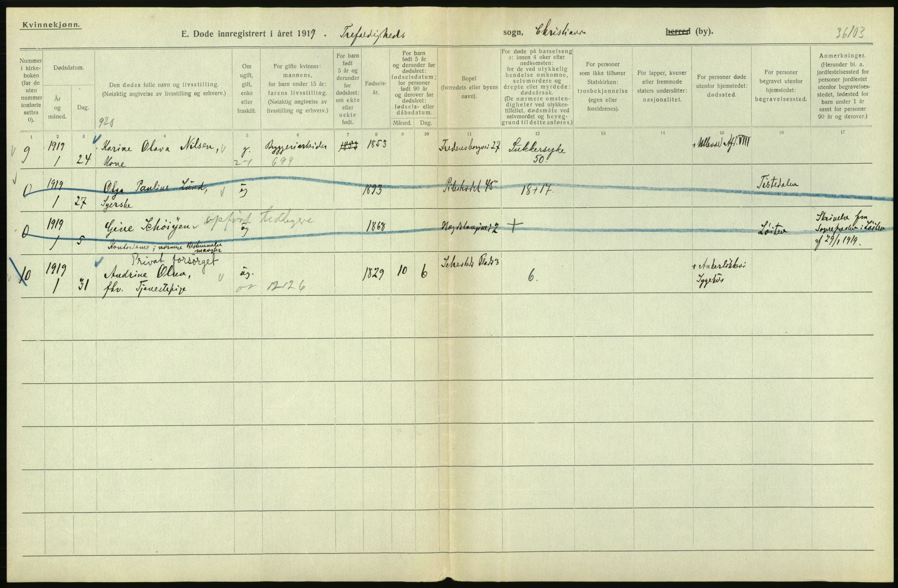 Statistisk sentralbyrå, Sosiodemografiske emner, Befolkning, AV/RA-S-2228/D/Df/Dfb/Dfbi/L0011: Kristiania: Døde, dødfødte, 1919