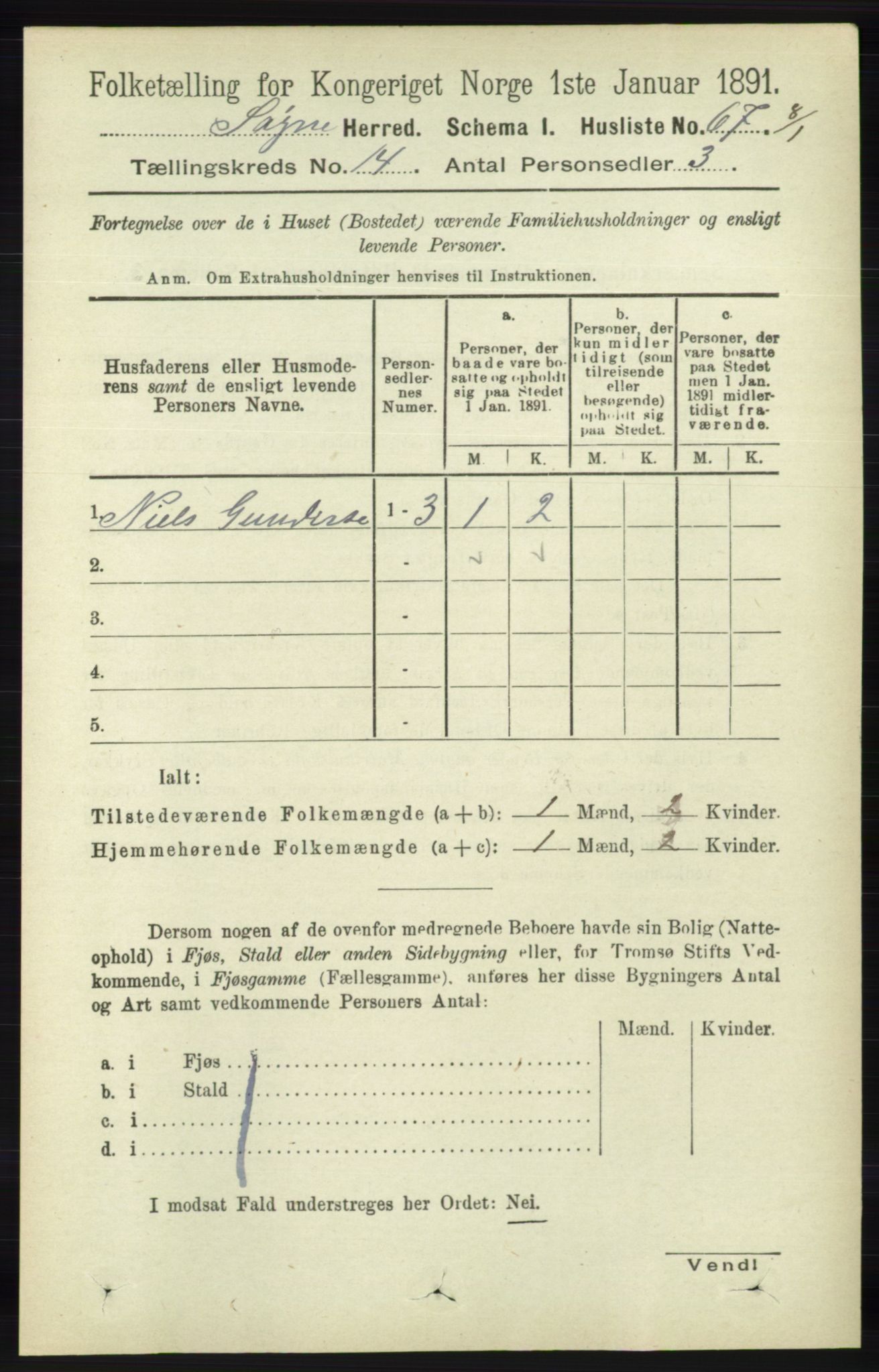 RA, Folketelling 1891 for 1018 Søgne herred, 1891, s. 3393