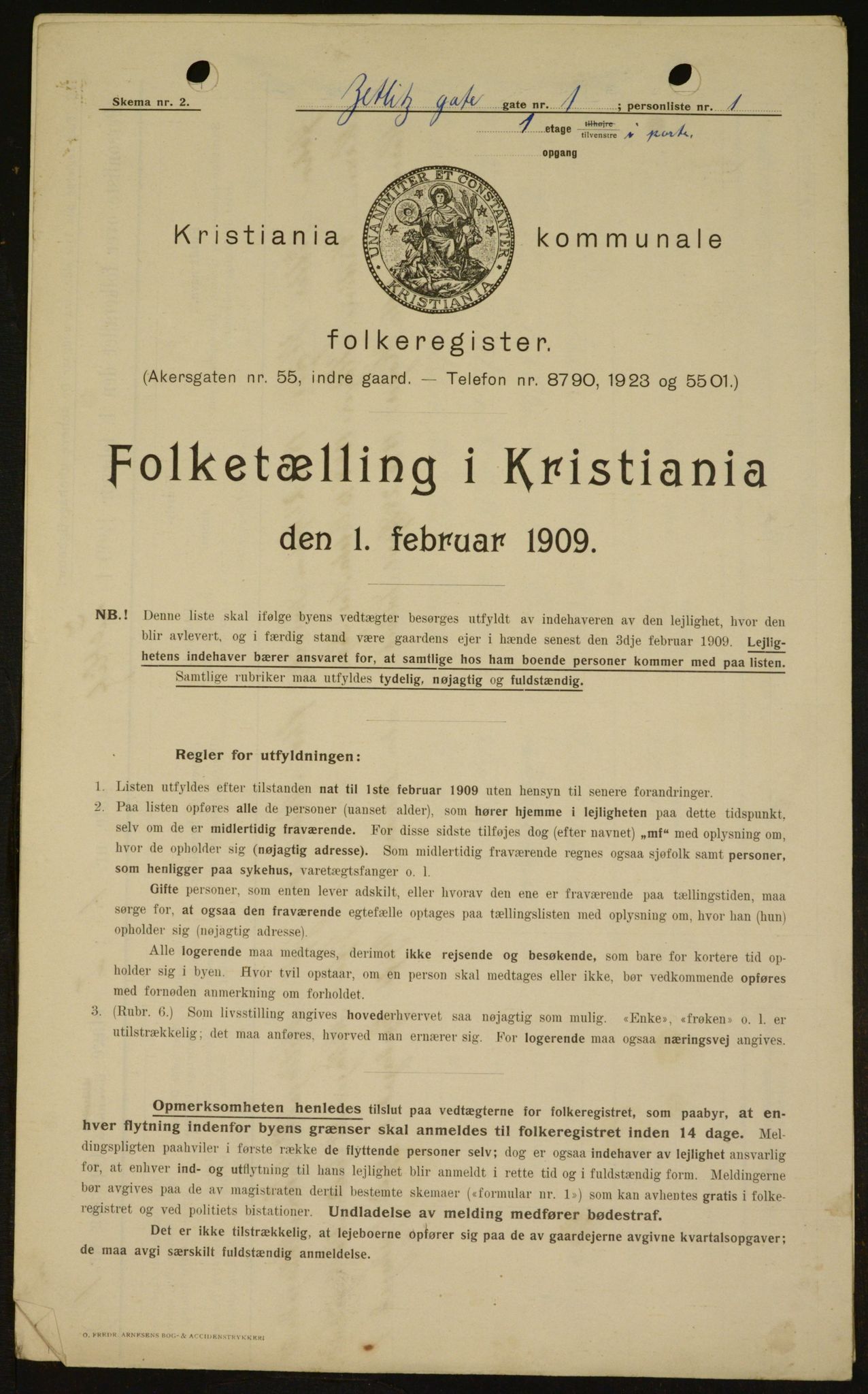 OBA, Kommunal folketelling 1.2.1909 for Kristiania kjøpstad, 1909, s. 116779