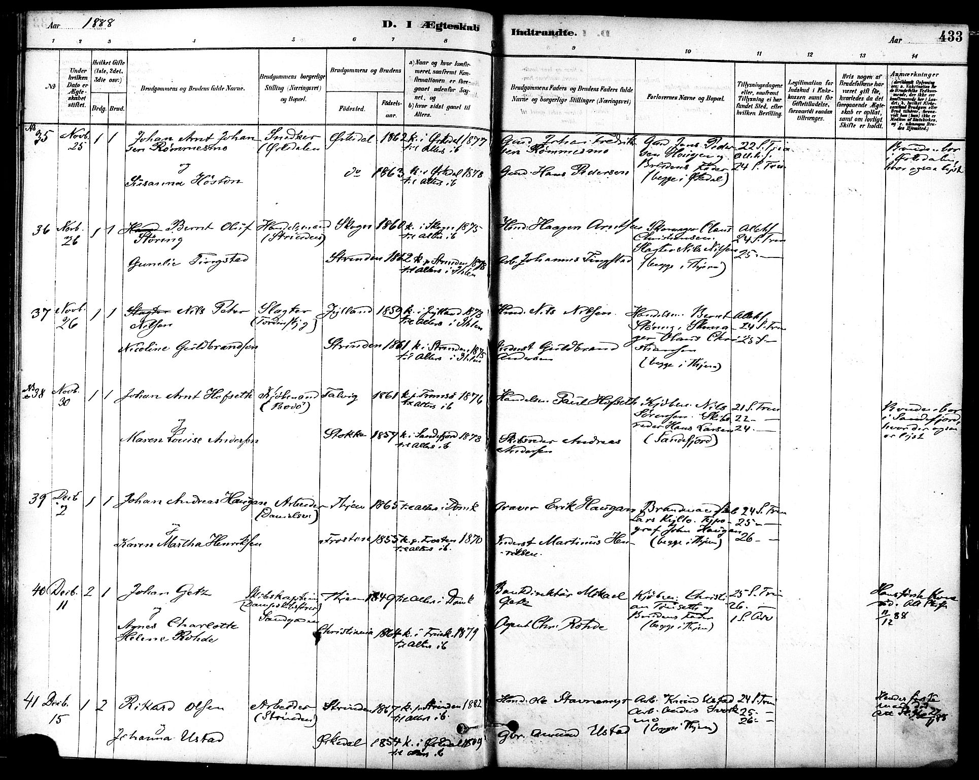 Ministerialprotokoller, klokkerbøker og fødselsregistre - Sør-Trøndelag, SAT/A-1456/601/L0058: Ministerialbok nr. 601A26, 1877-1891, s. 433
