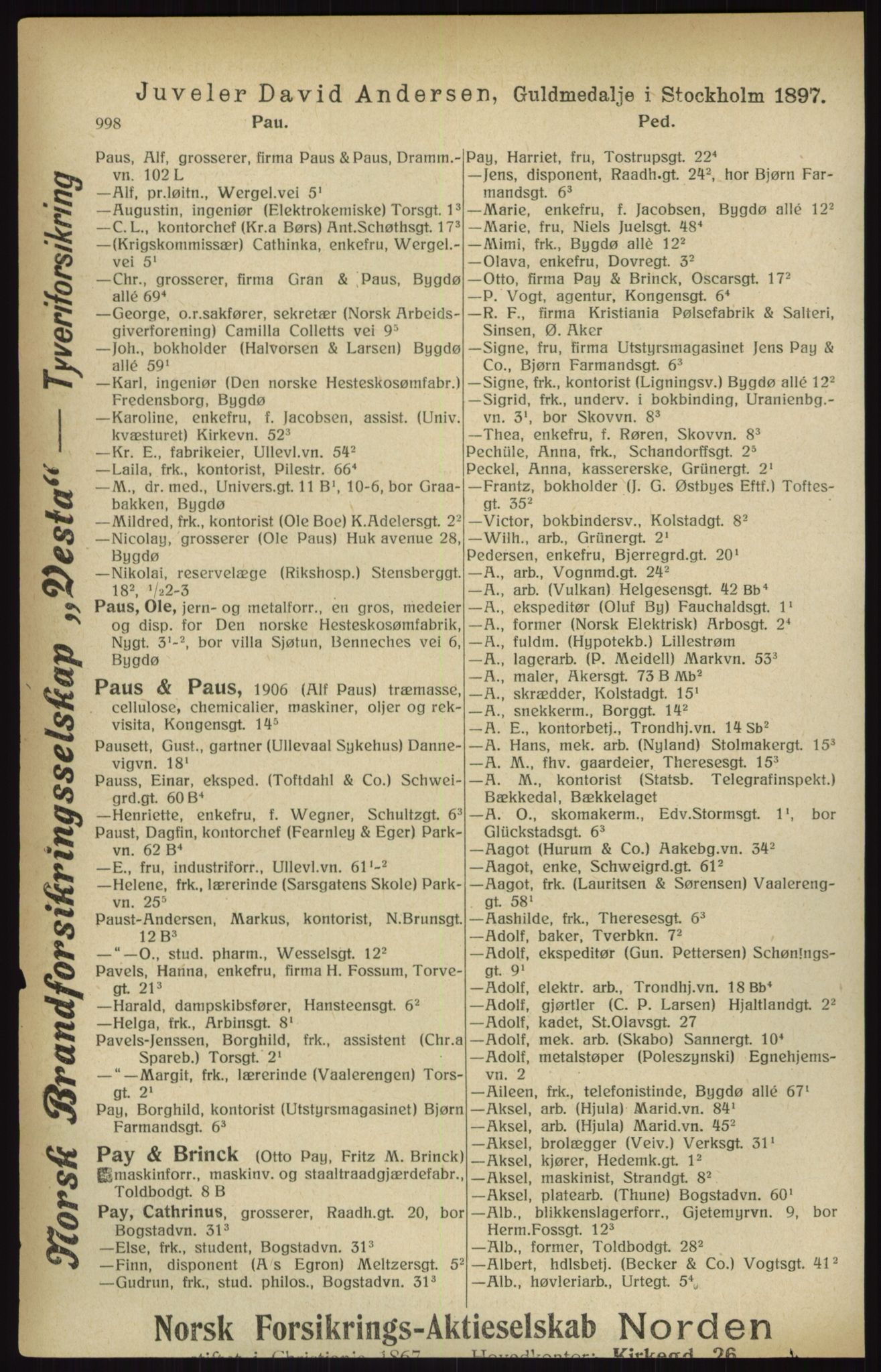 Kristiania/Oslo adressebok, PUBL/-, 1916, s. 998
