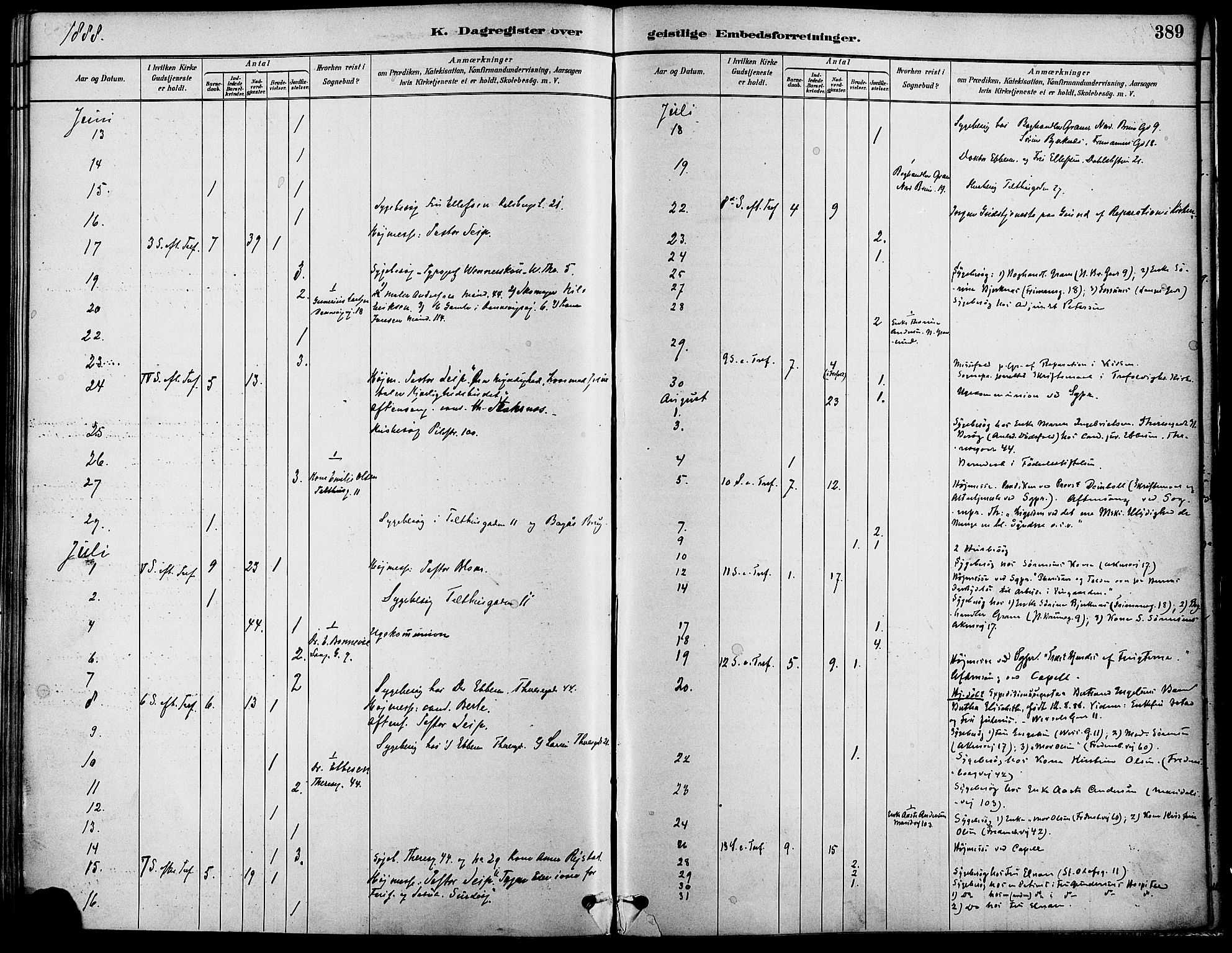 Gamle Aker prestekontor Kirkebøker, AV/SAO-A-10617a/F/L0007: Ministerialbok nr. 7, 1882-1890, s. 389