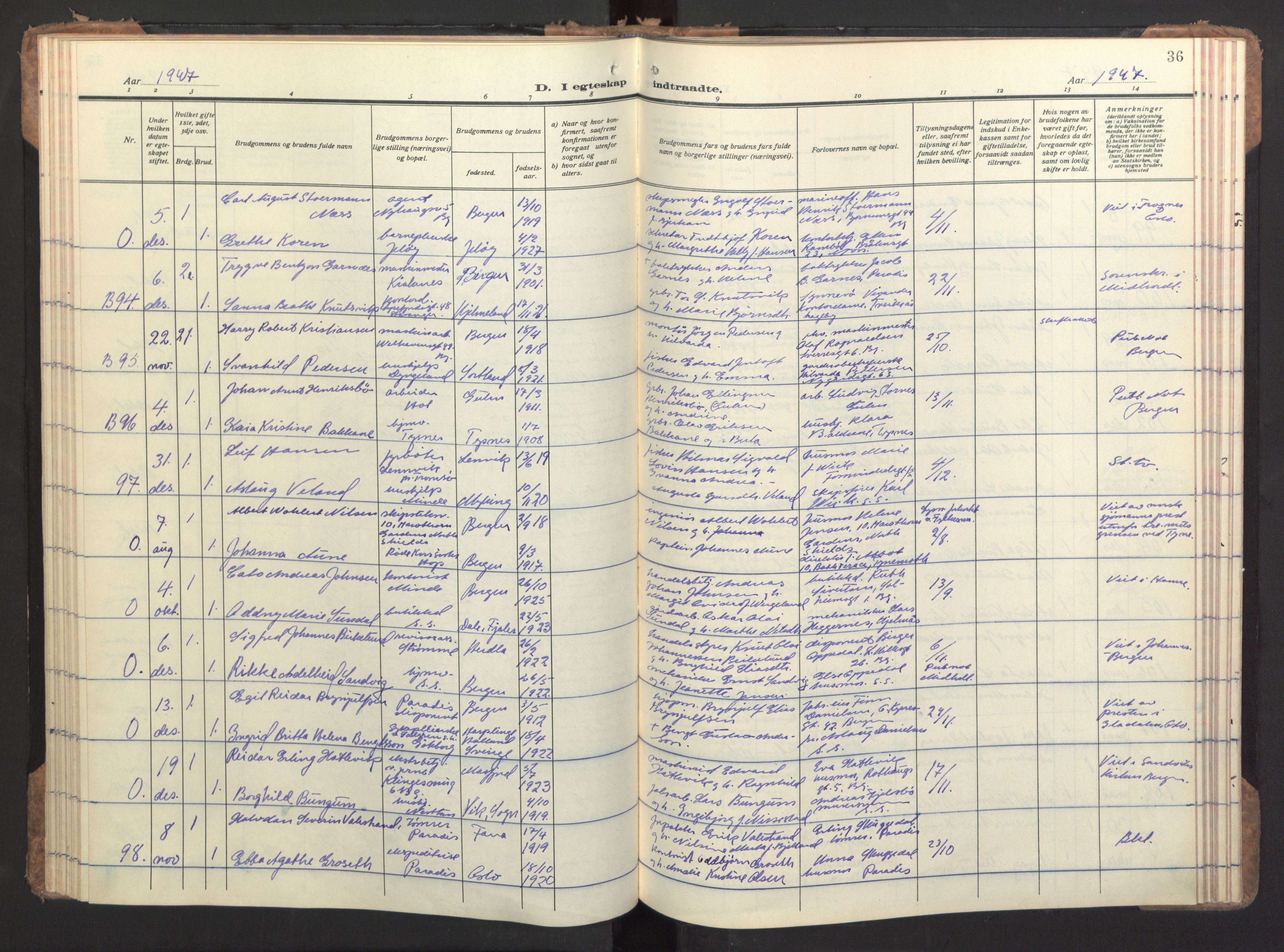 Birkeland Sokneprestembete, AV/SAB-A-74601/H/Haa/Haac/L0001: Ministerialbok nr. C 1, 1944-1954, s. 36